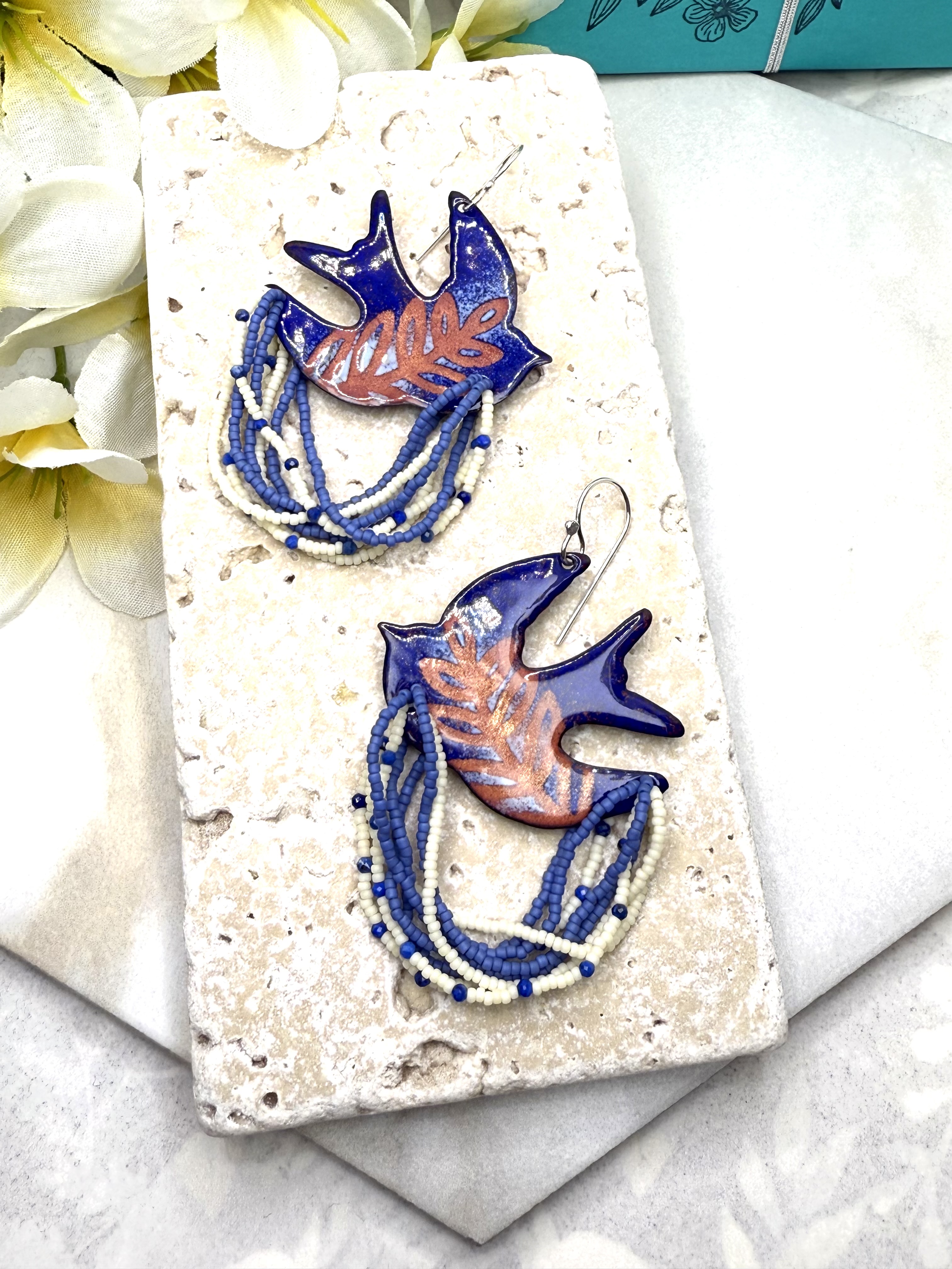 Doves- Blue Enamel on Copper
