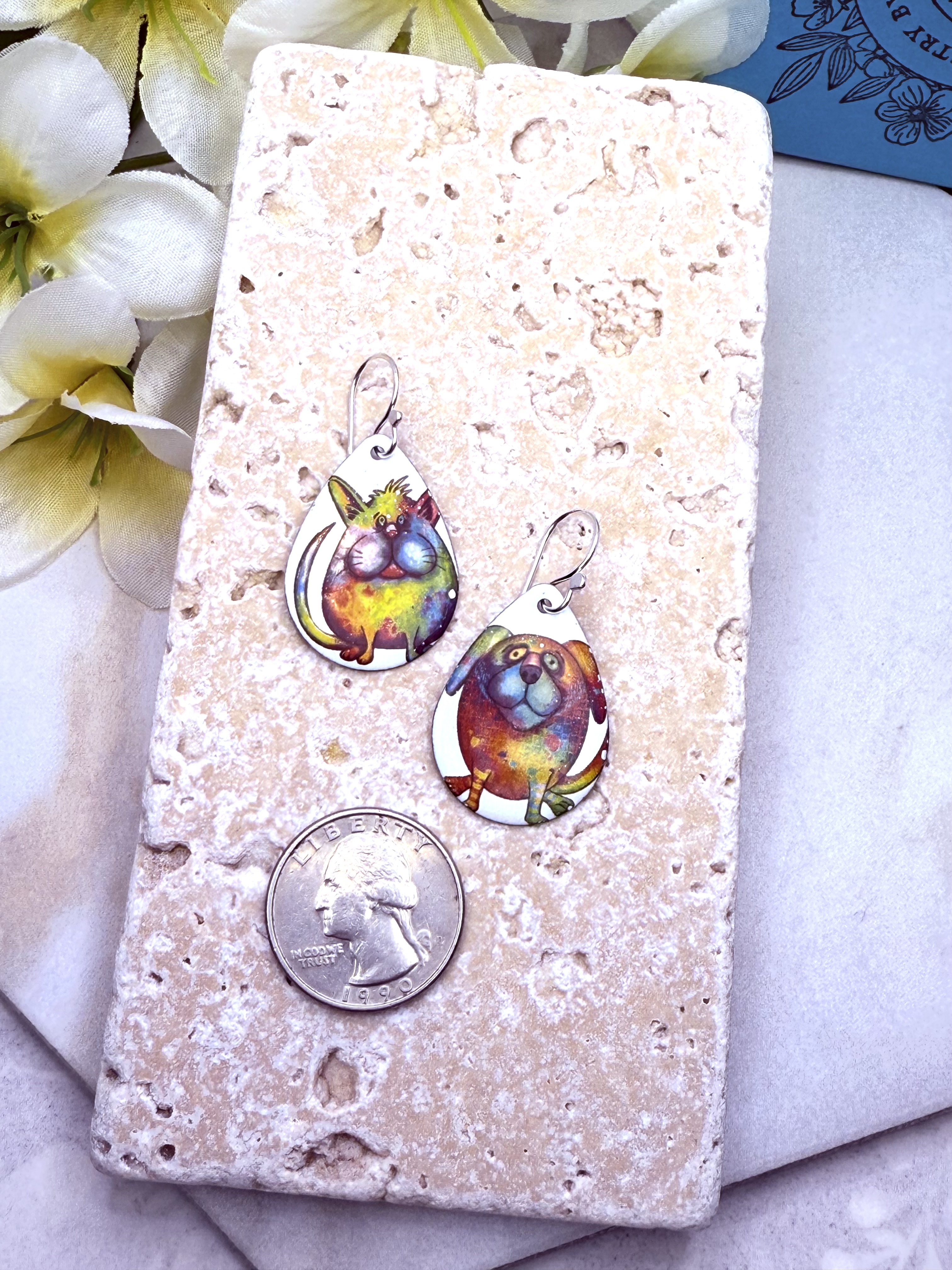 Watercolor Cat and Dog Earrings
