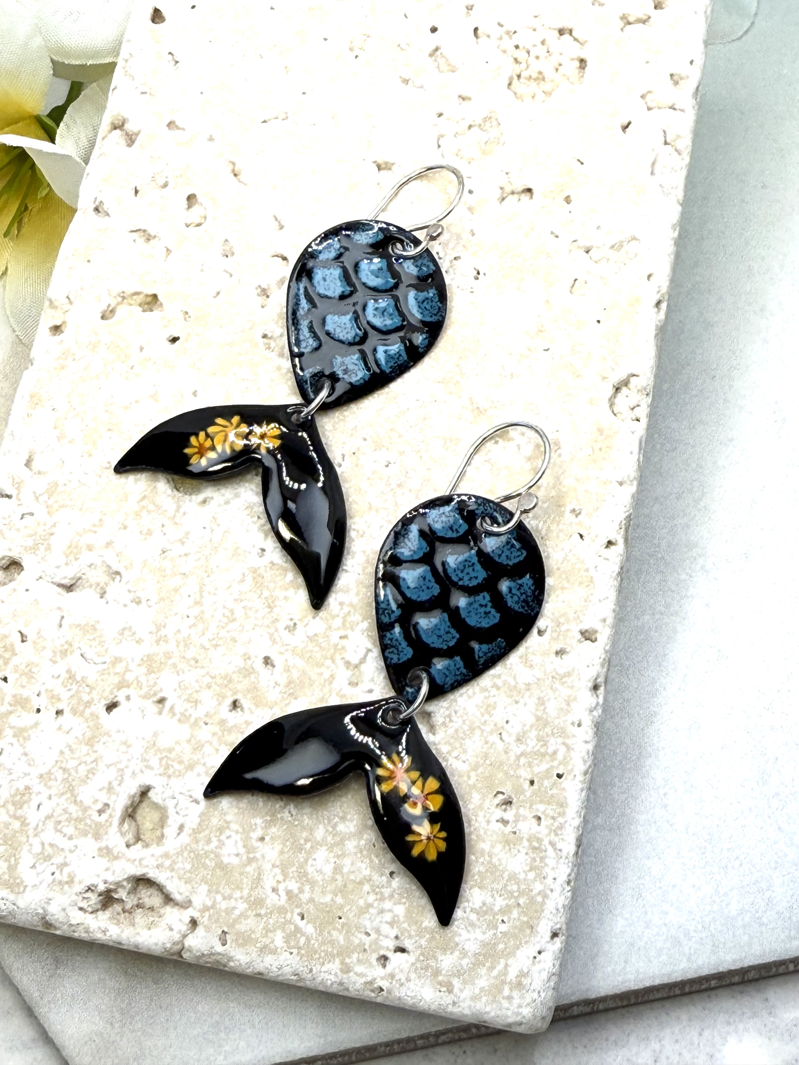 Black Mermaid Tail Earrings
