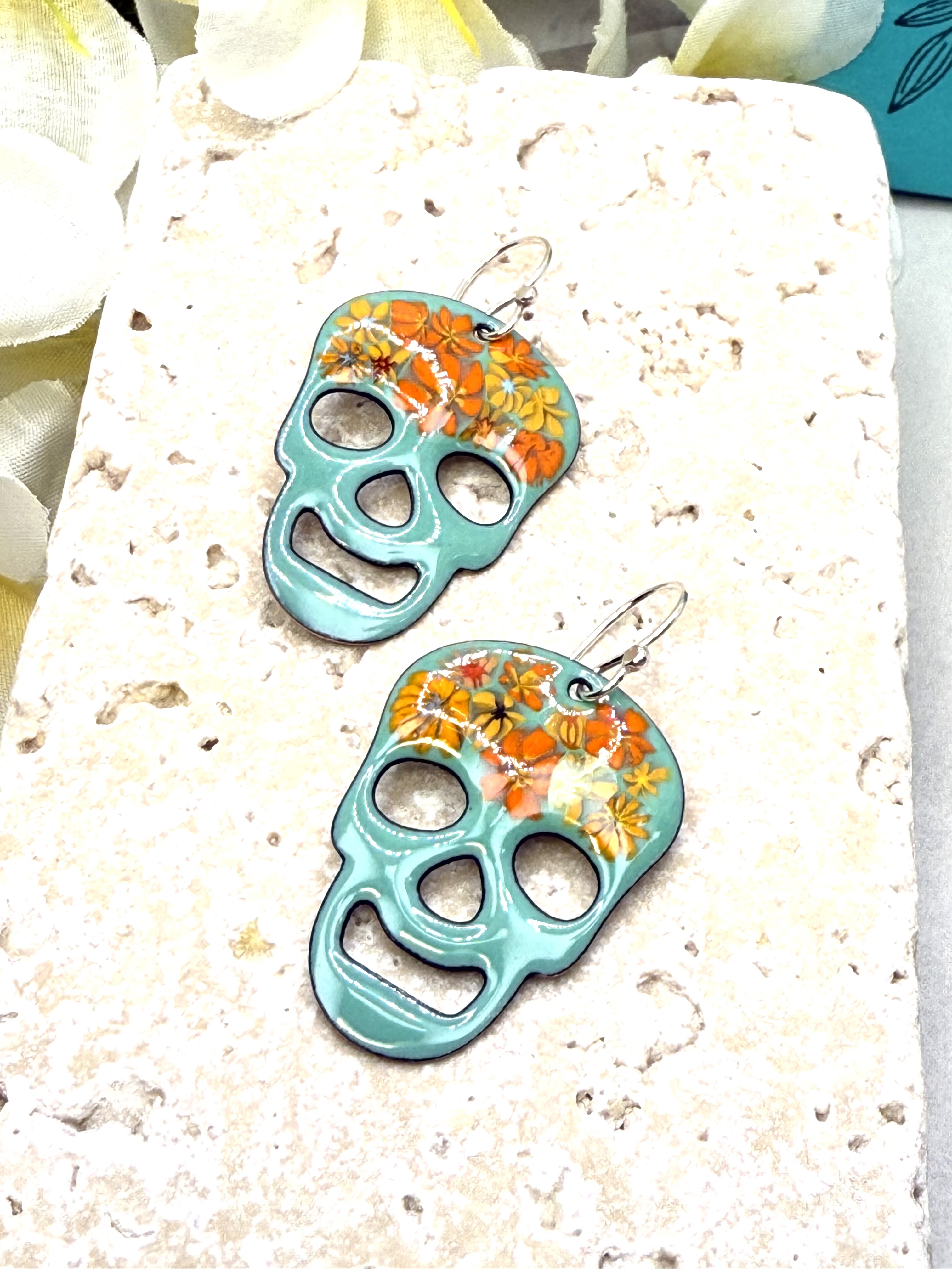 Floral Skull Earrings