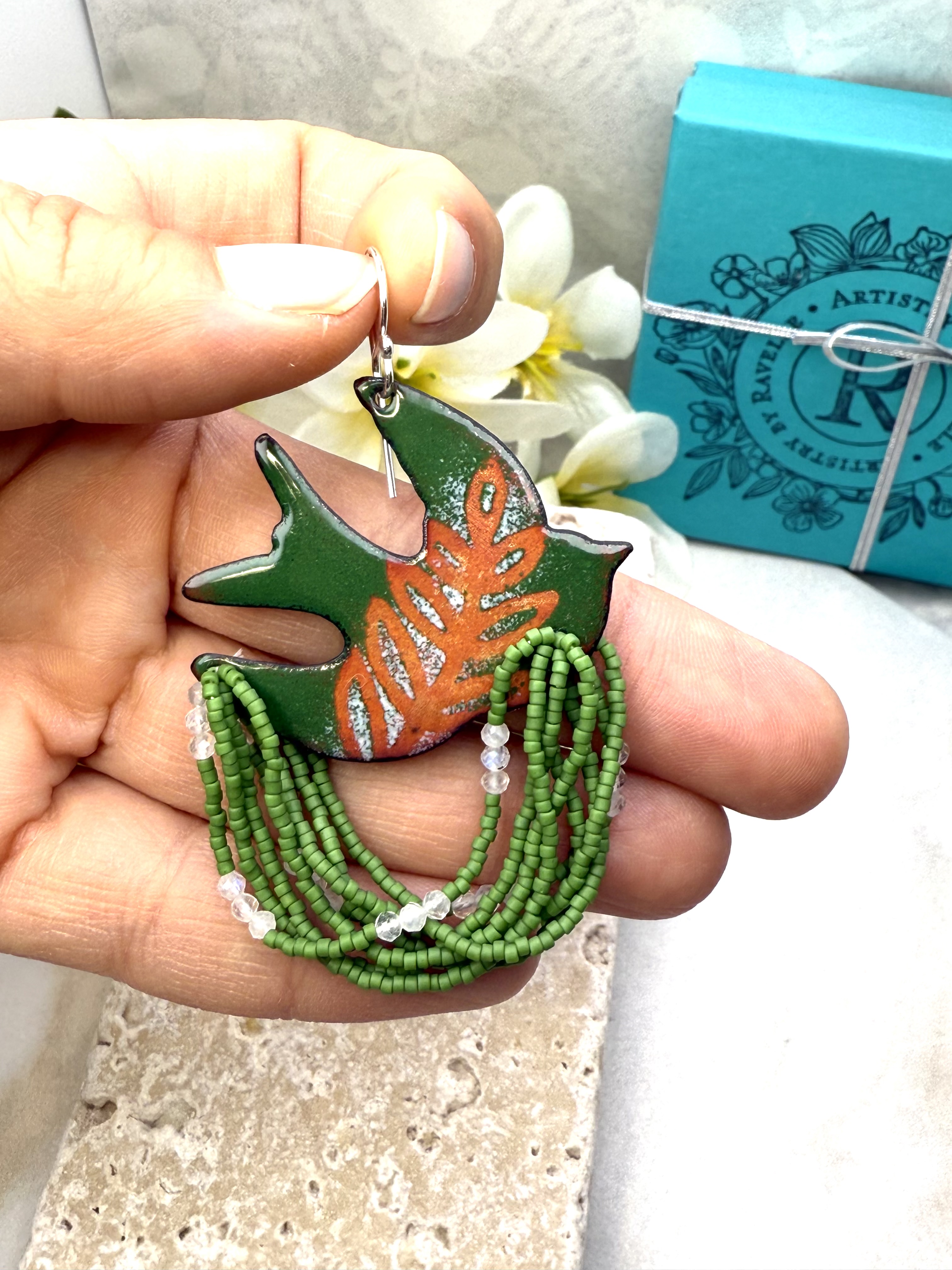 Dove Earrings - Green Hues