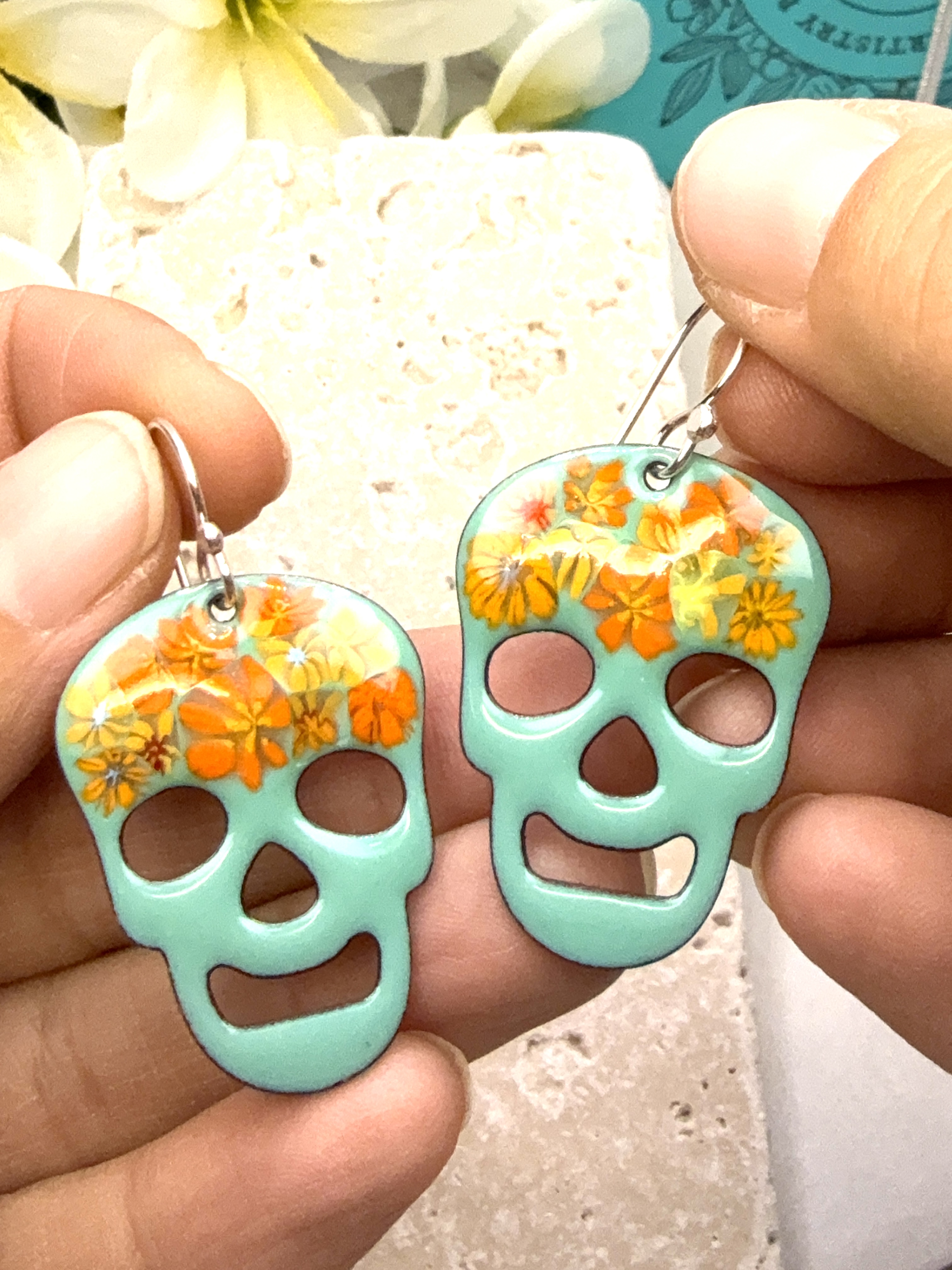 Floral Skull Earrings