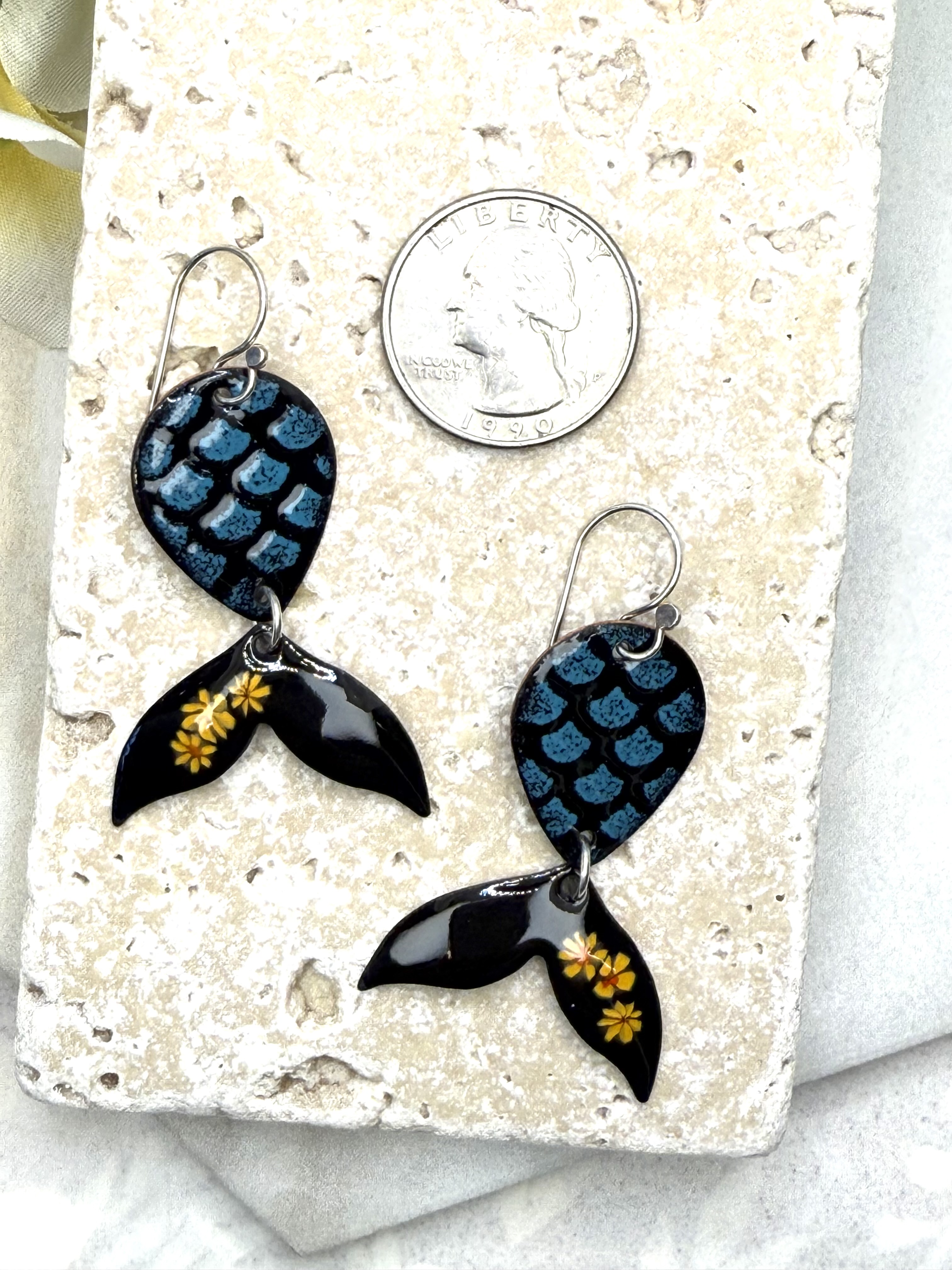 Black Mermaid Tail Earrings