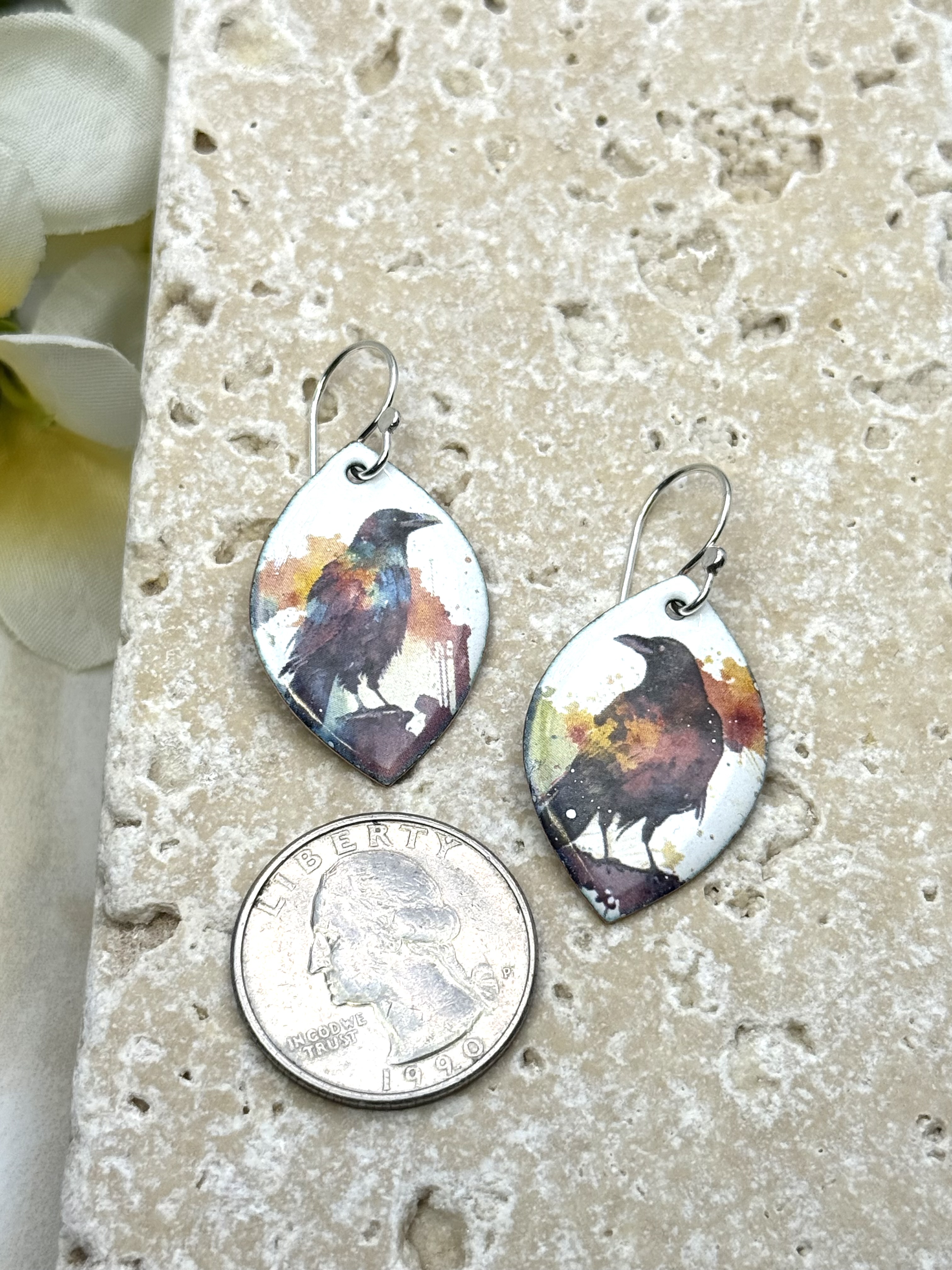 Watercolor Raven Earrings