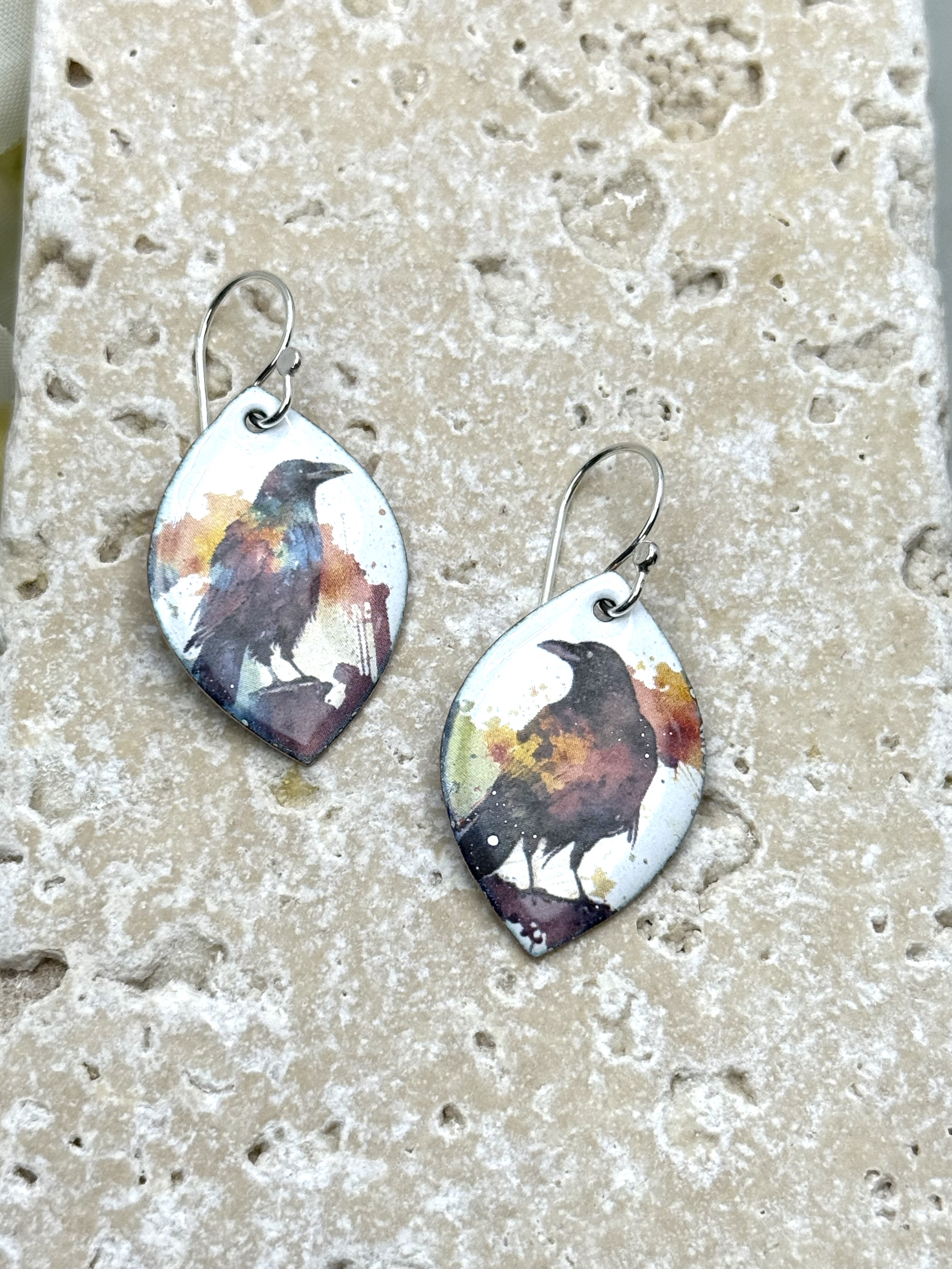 Watercolor Raven Earrings