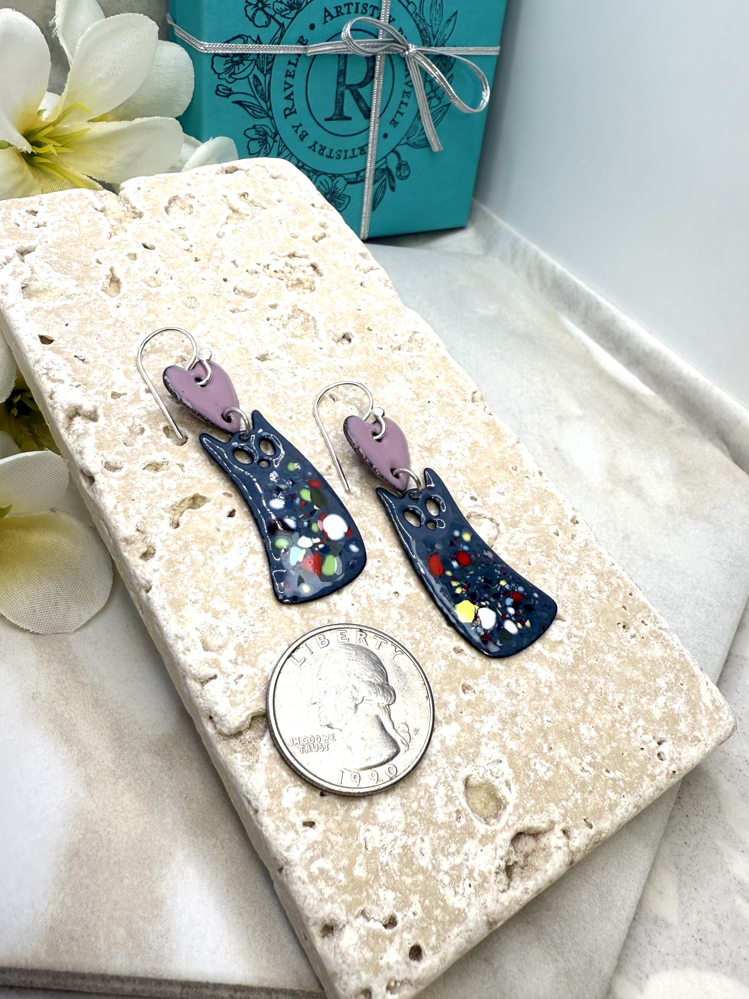 Cats with Red Hearts Earrings