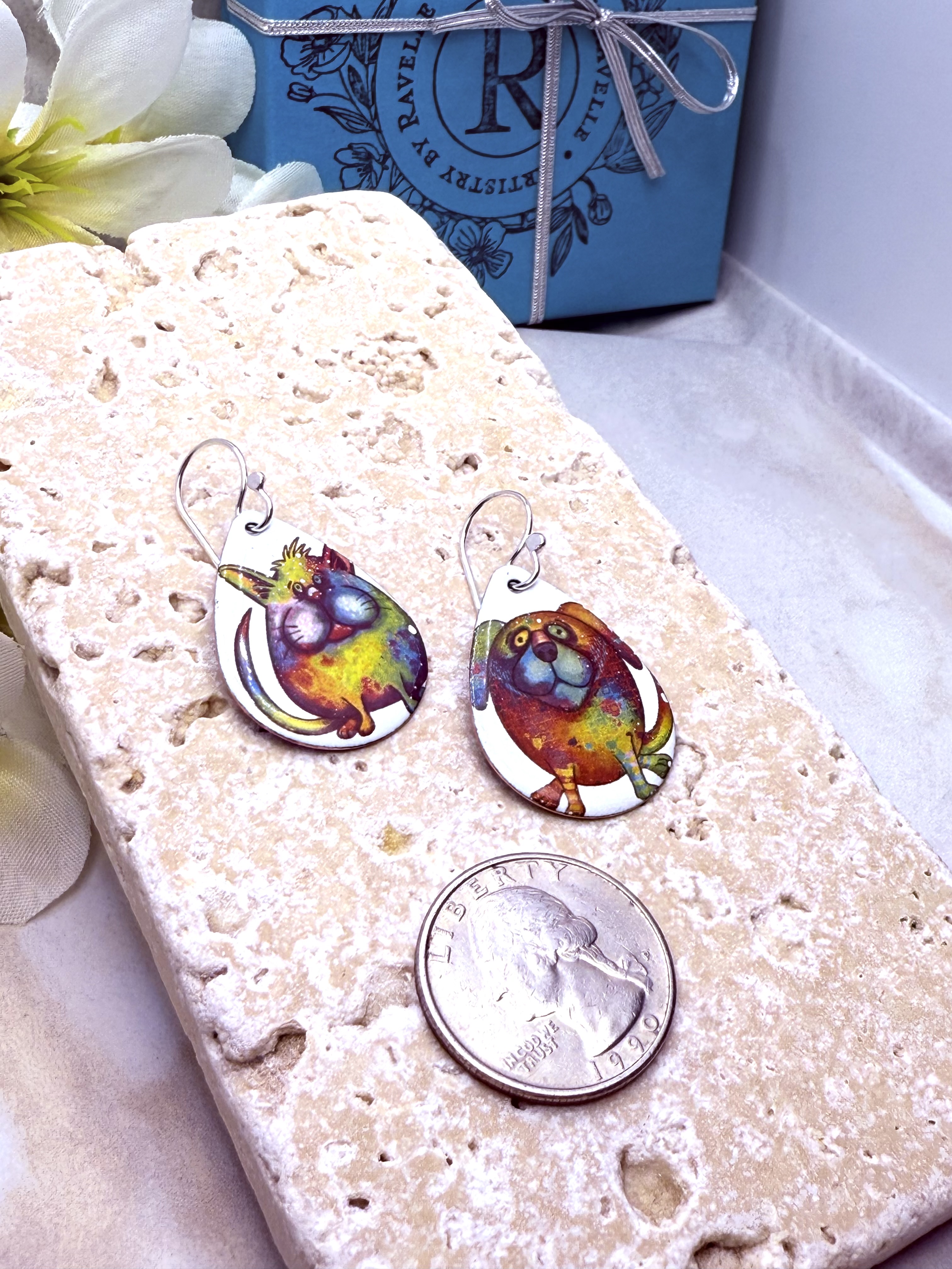 Watercolor Cat and Dog Earrings