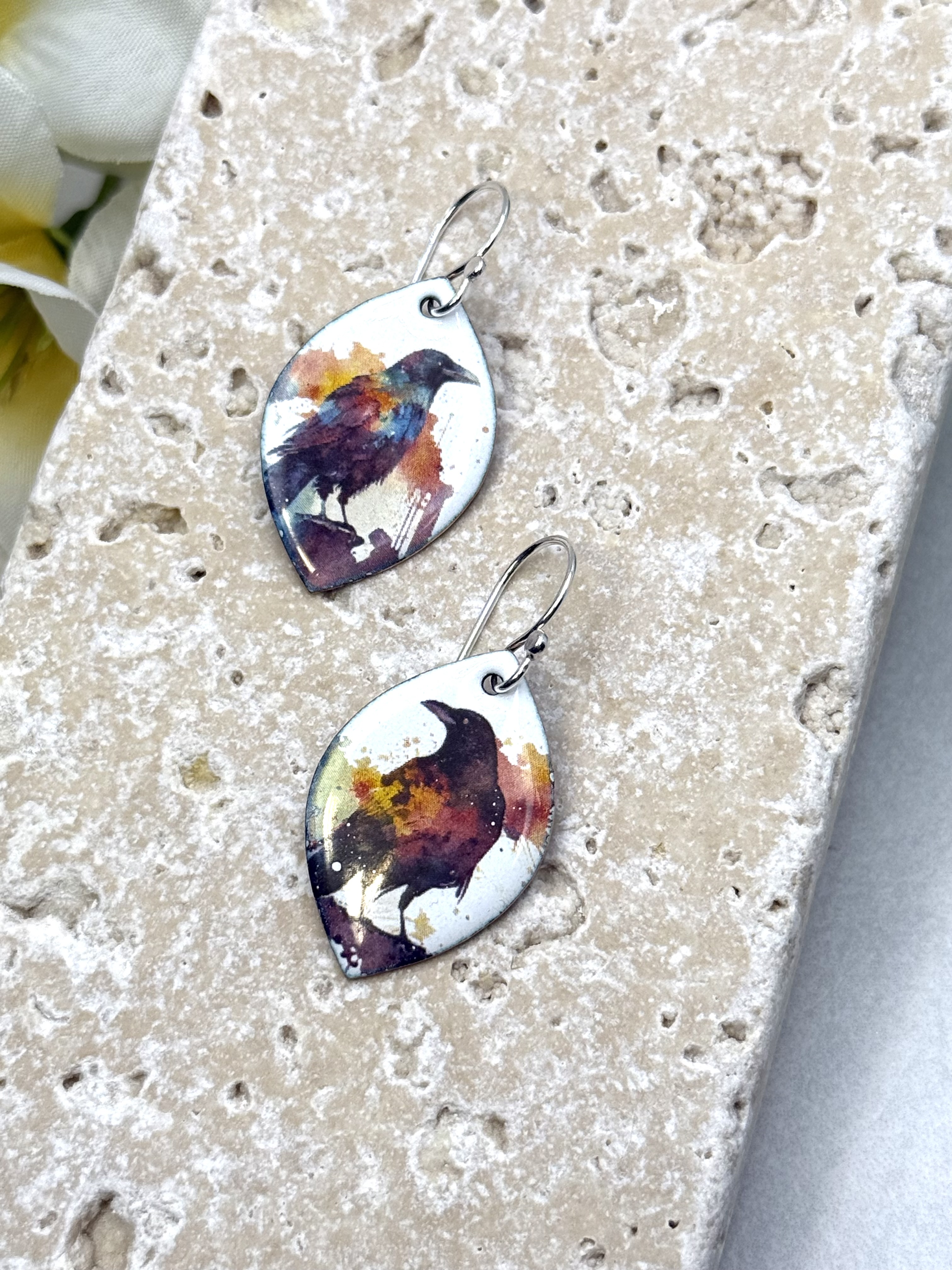 Watercolor Raven Earrings