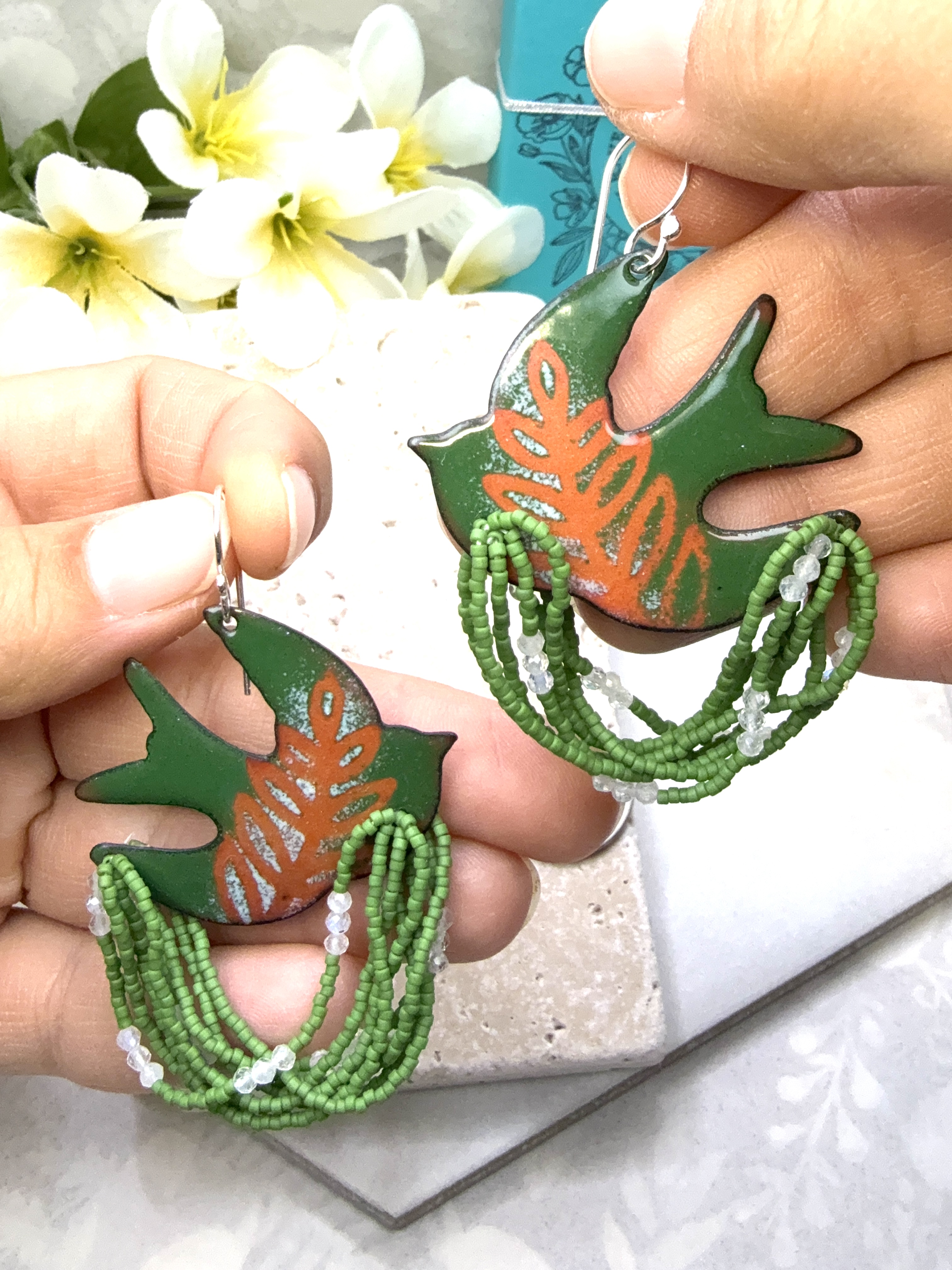 Dove Earrings - Green Hues