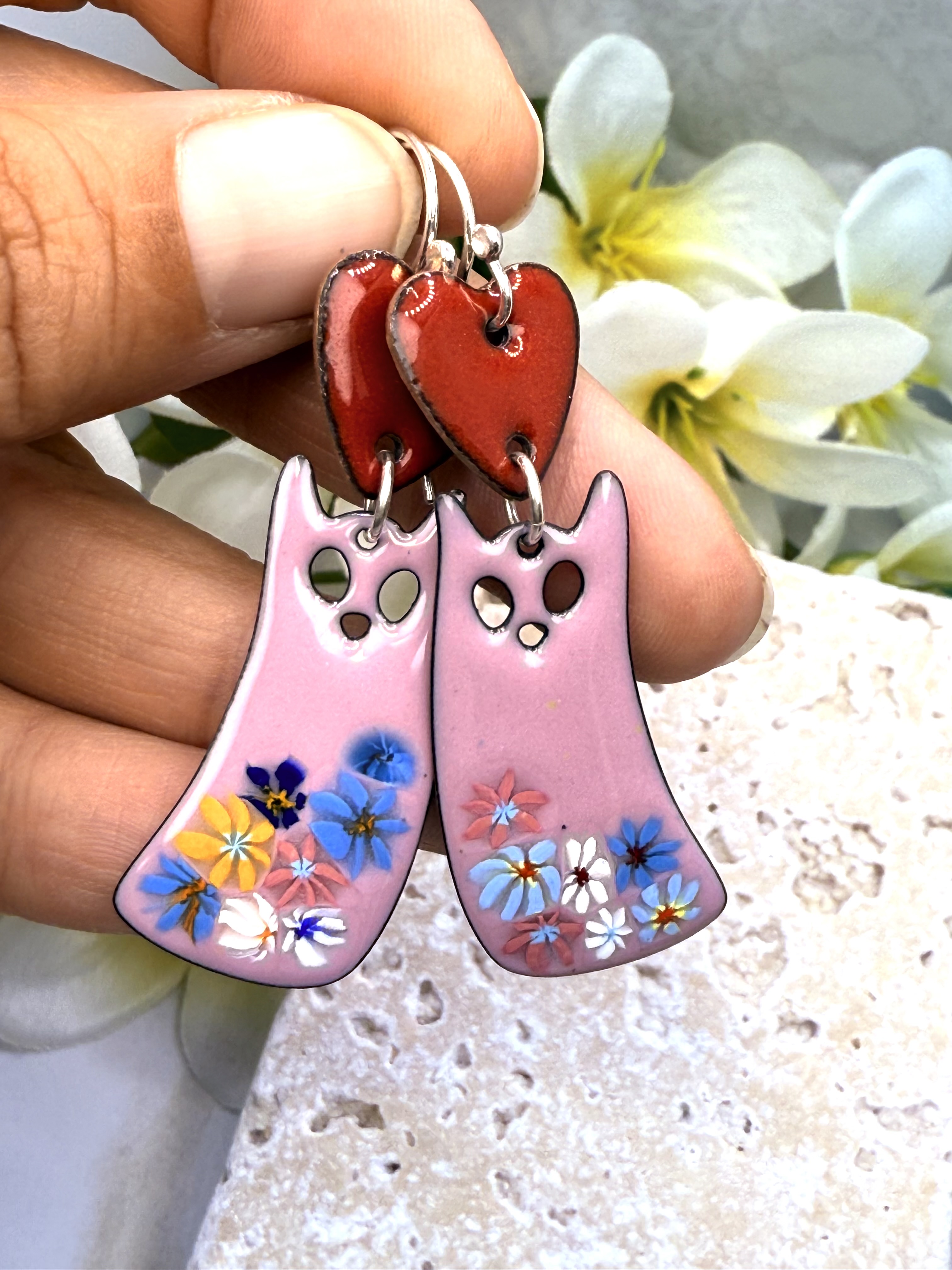 Pink Cat Earrings