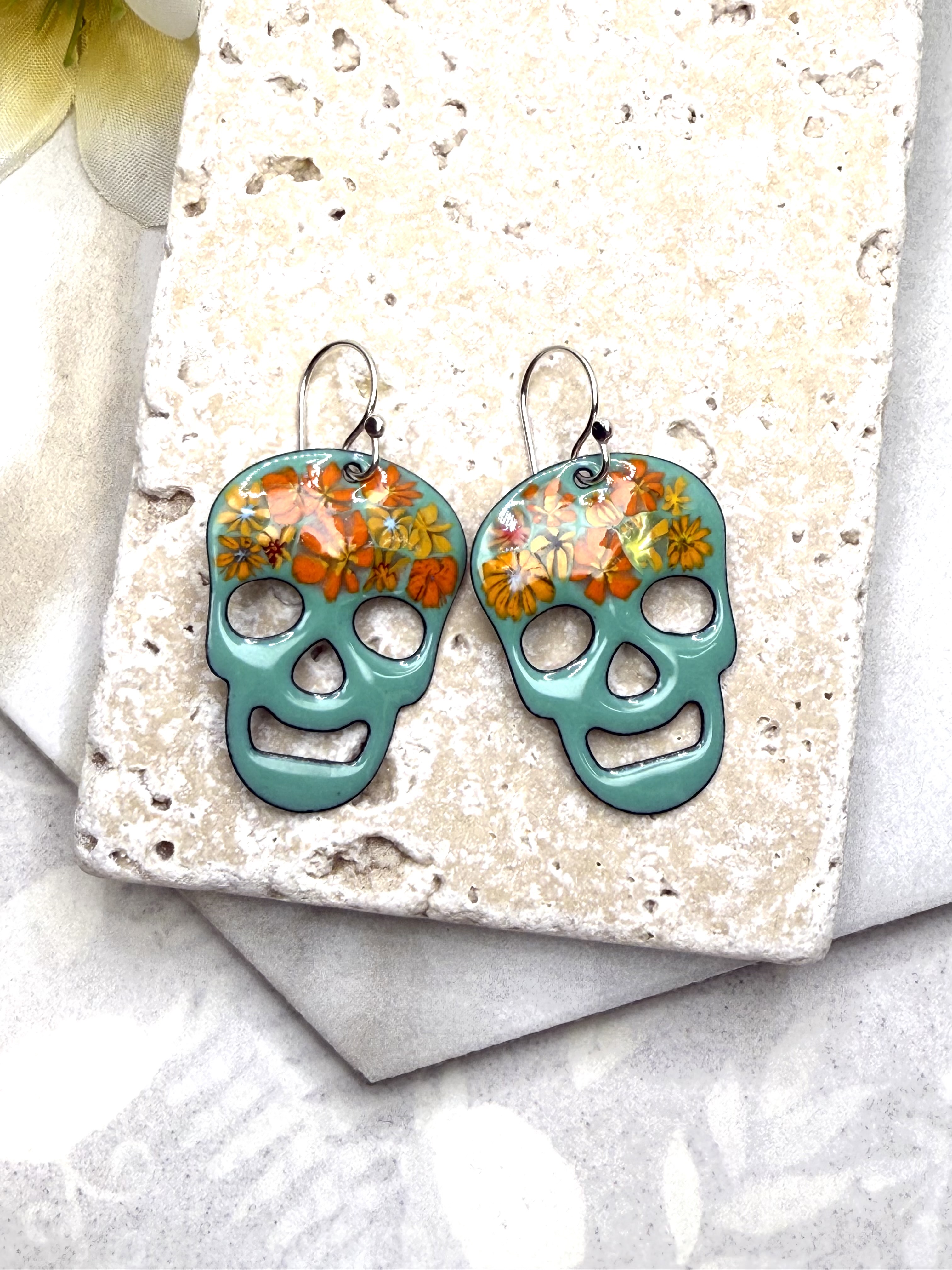 Floral Skull Earrings
