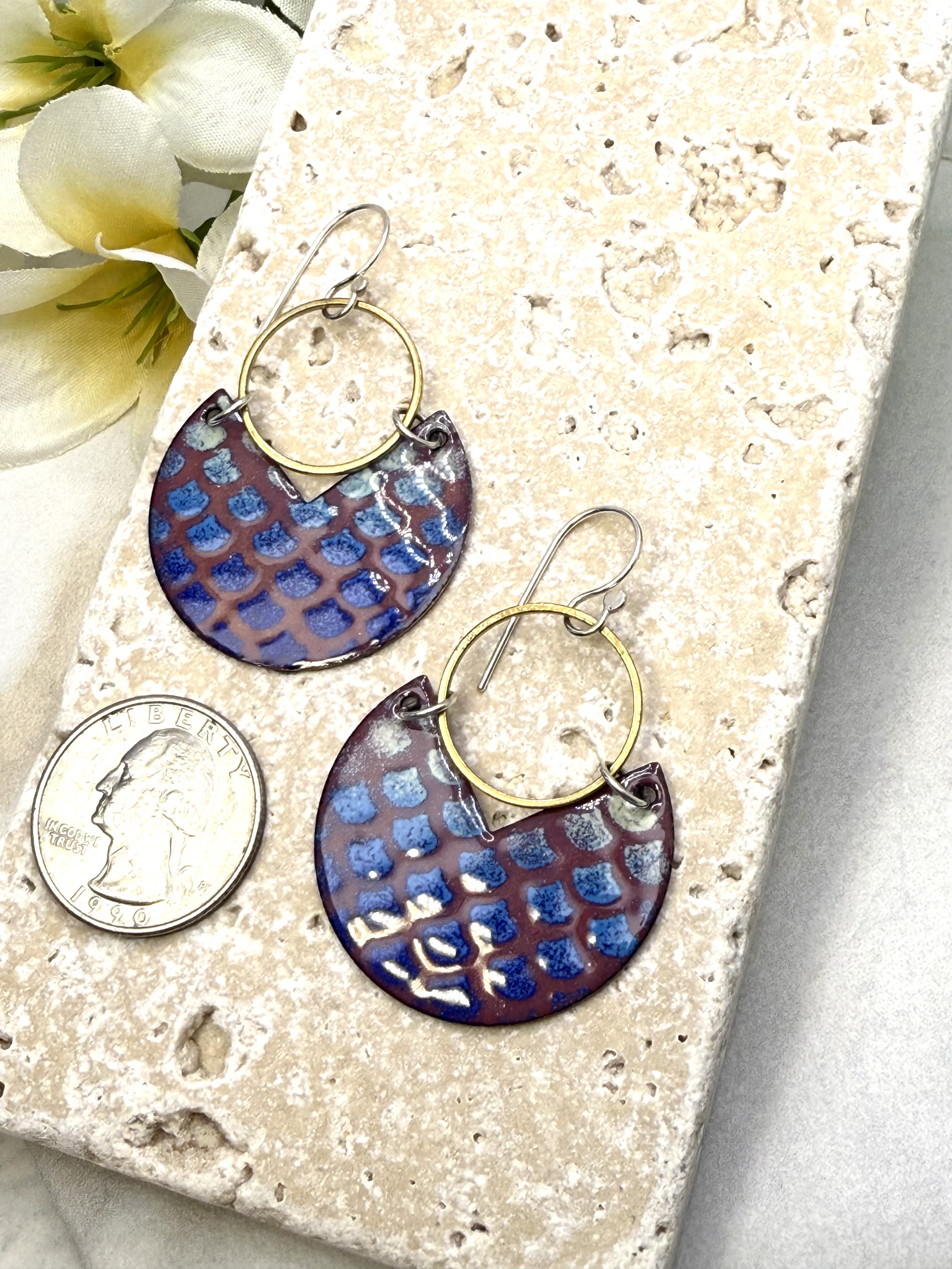 Blue Mermaid Scale Earrings