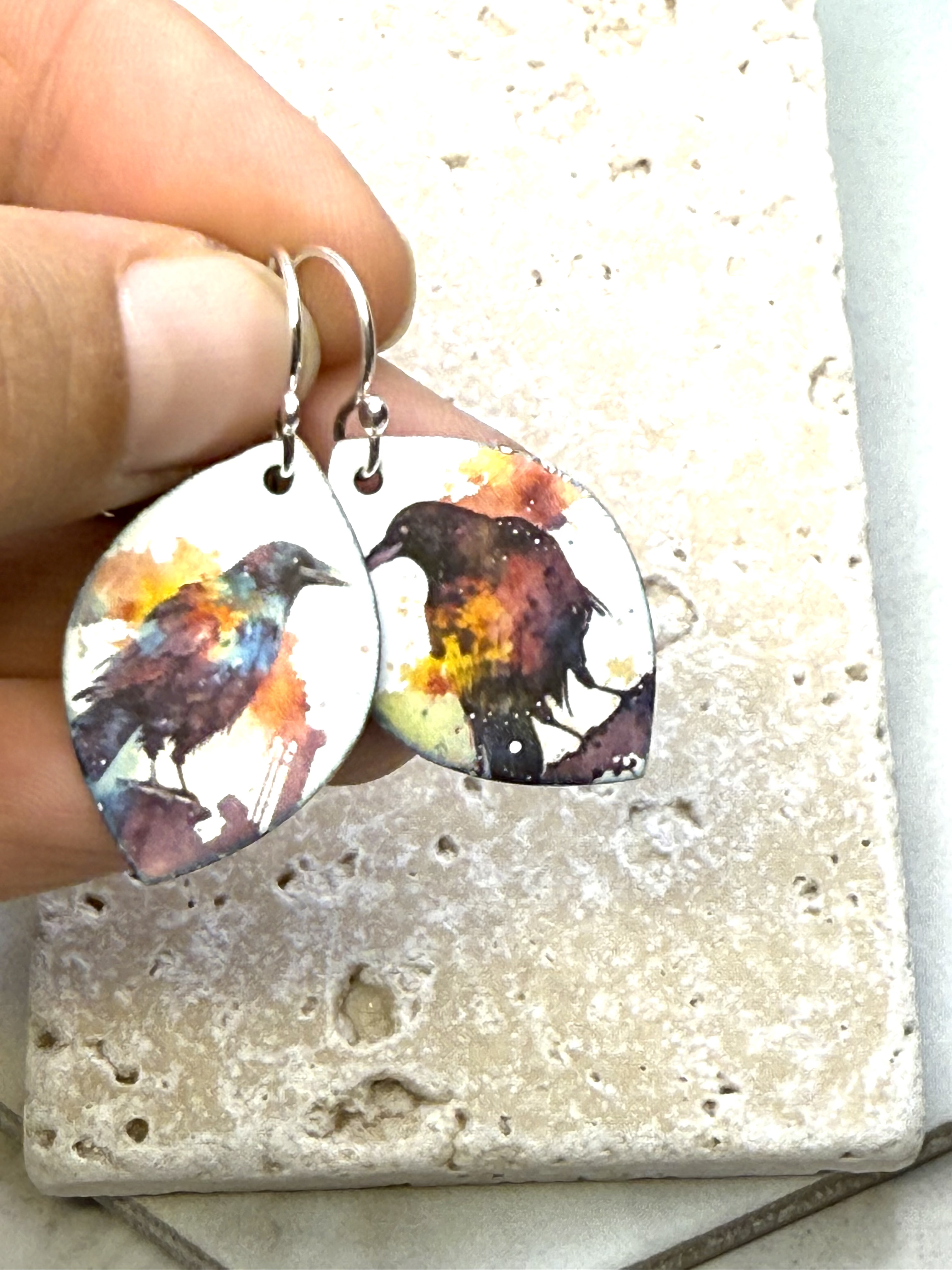 Watercolor Raven Earrings