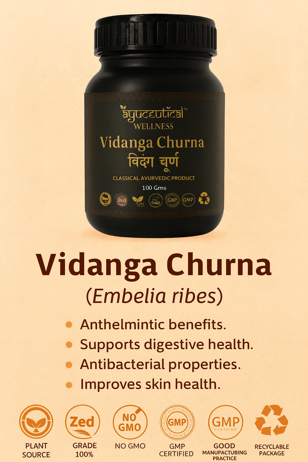 Ayuceutical® Vidang Churna –  | Pure Embelia ribes (100g)