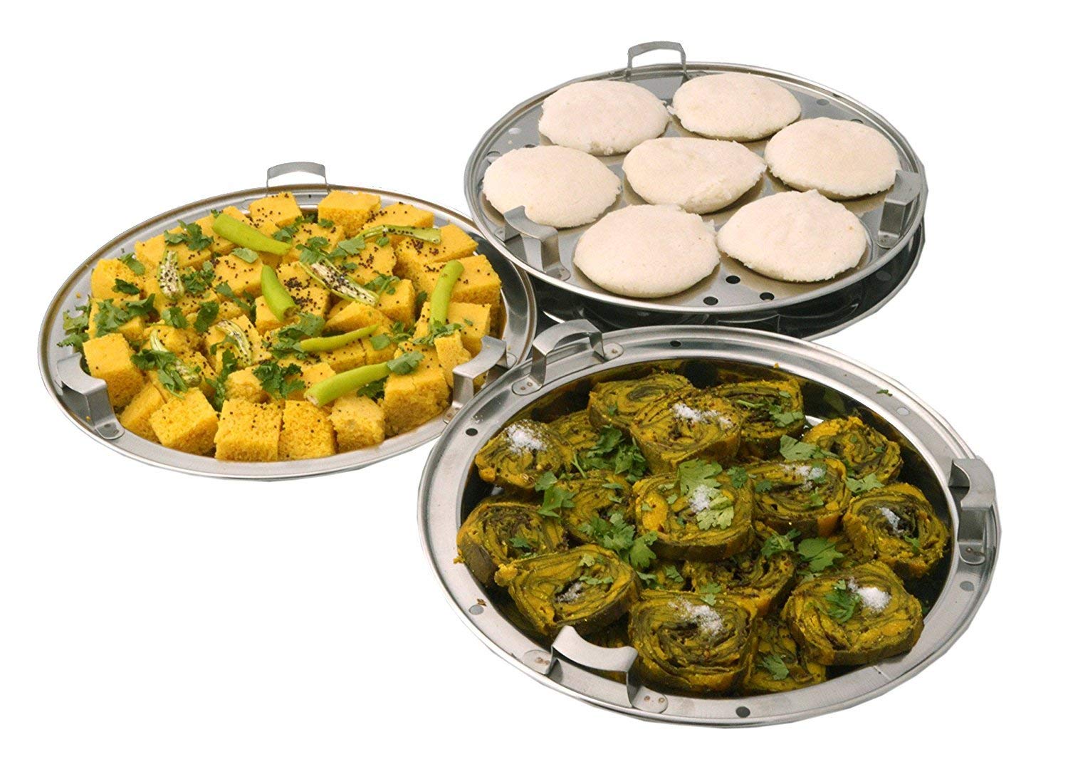QSEC Stainless Steel Multi Kadai Idli cooker steamer with Copper Bottom All-in-One Big Size dhokla cooker | 5 Plate 2 Idli | 2 Dhokla | 1 Patra | Momo steamer | 3 in 1 | Idli maker steamer - 285MM 100% Non toxin material