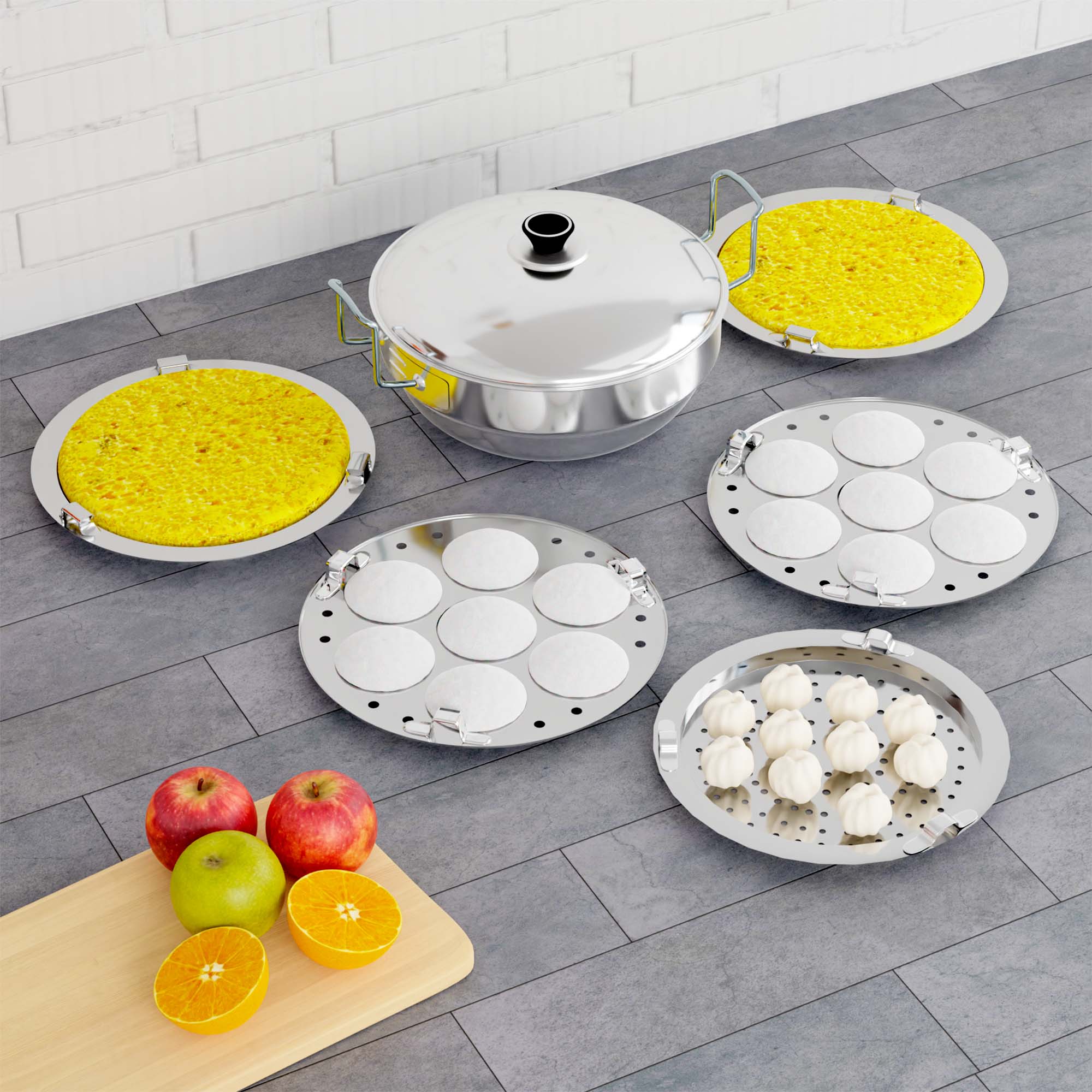 QSEC 3-in-1 Stainless Steel idli maker Induction triply base Idly Cooker Multi Kadai idly Steamer dhokla cooker | 5mm thick Base All-in-One Big Size with 5 Plate | 2 idli | 2 Dhokla | 1 Patra | Induction & Gastop Compatible 