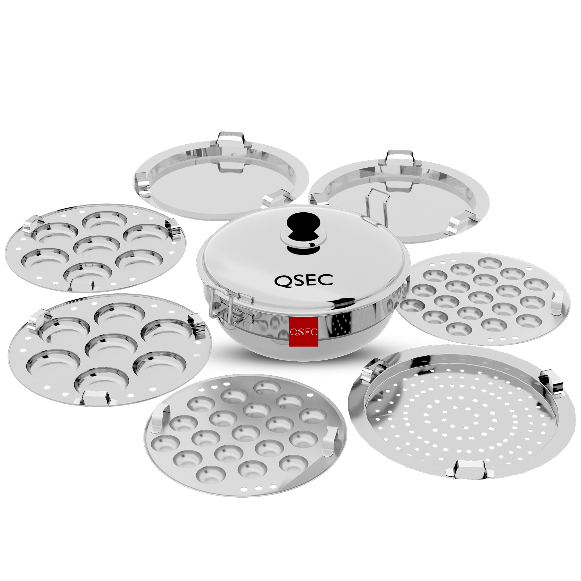 QSEC Stainless Steel Induction Base Idli Maker Multi Kadai Idli Steamer & Idli Cooker With 7 Plates | 2 Mini Idli | 2 Idli | 2 Dhokla | 1 Momo, 4 Liter…