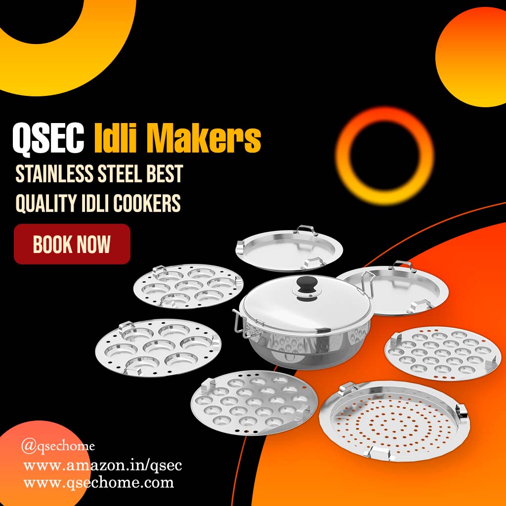 QSEC Stainless Steel Induction Base Idli Maker Multi Kadai Idli Steamer & Idli Cooker With 7 Plates | 2 Mini Idli | 2 Idli | 2 Dhokla | 1 Momo, 4 Liter…
