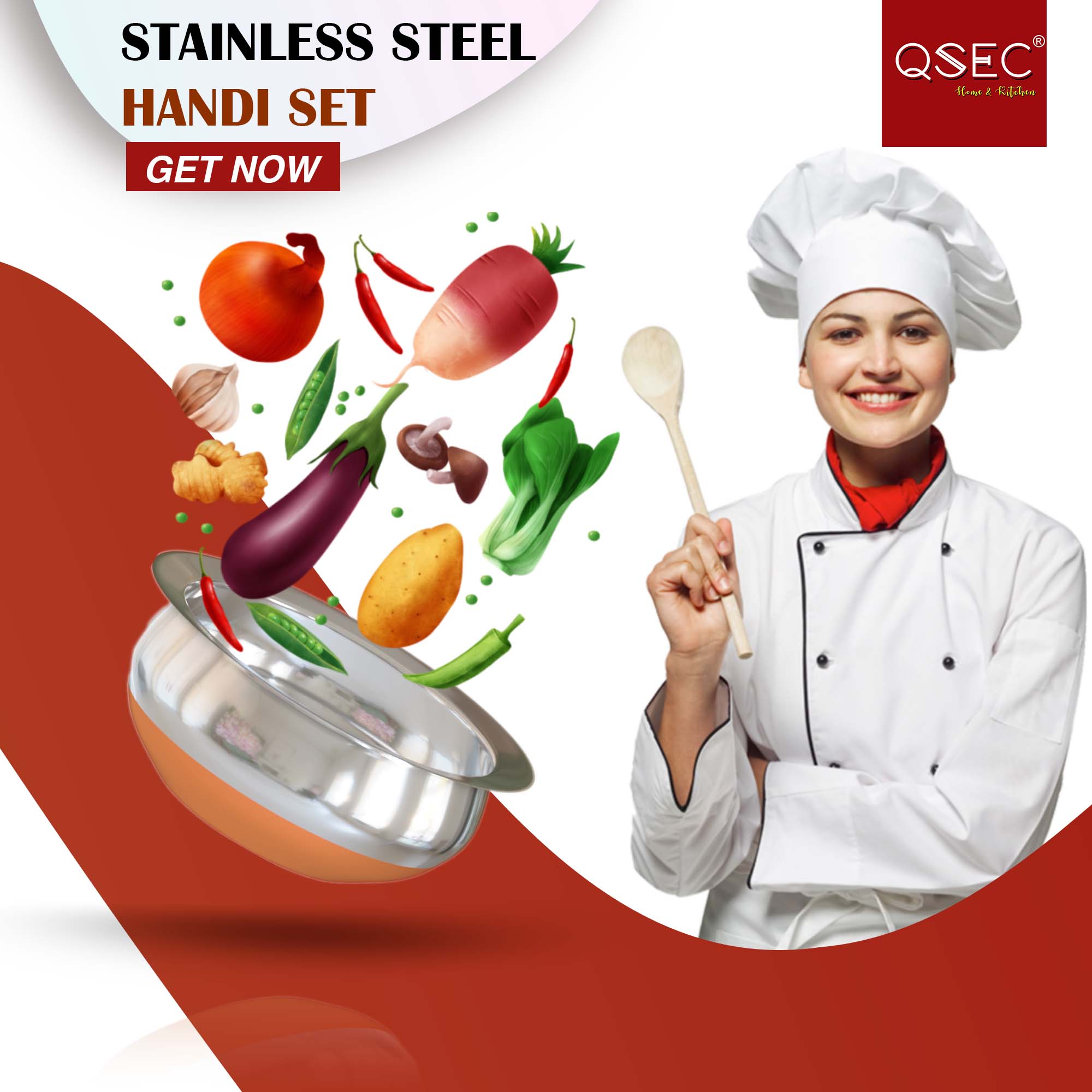 Stainless steel copper base handi / urli set of 5