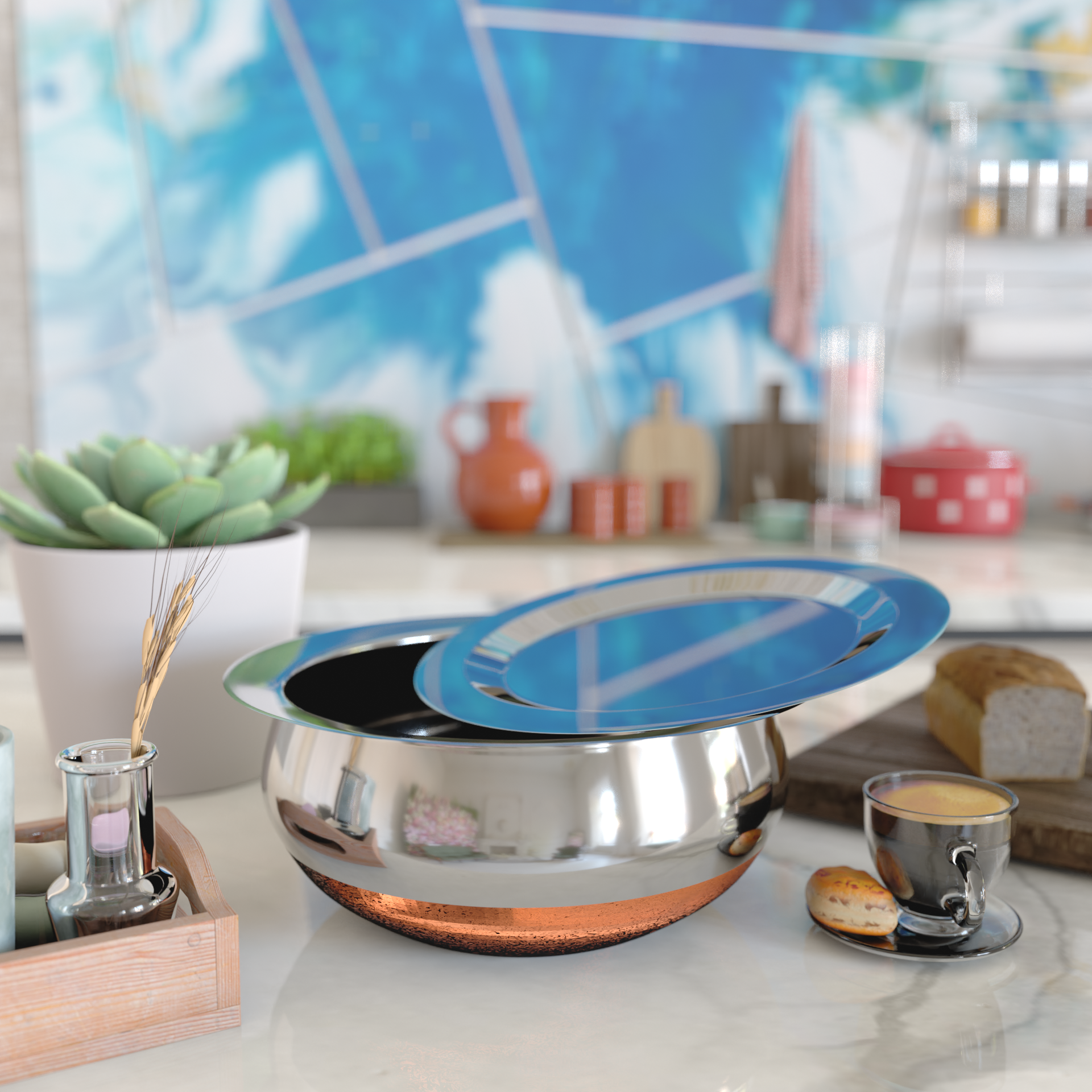 Stainless steel copper base handi / urli set of 5