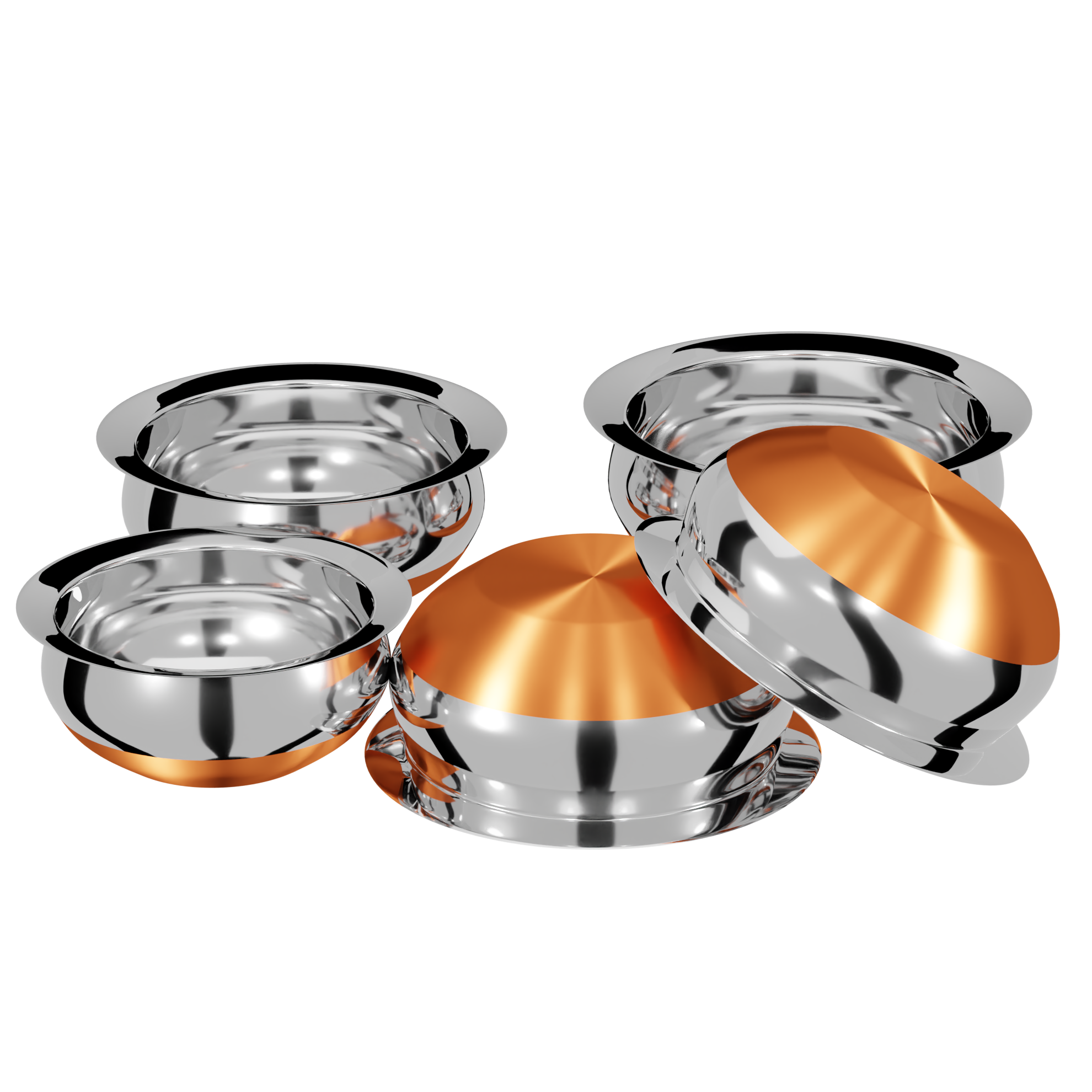 Stainless steel copper base handi / urli set of 5