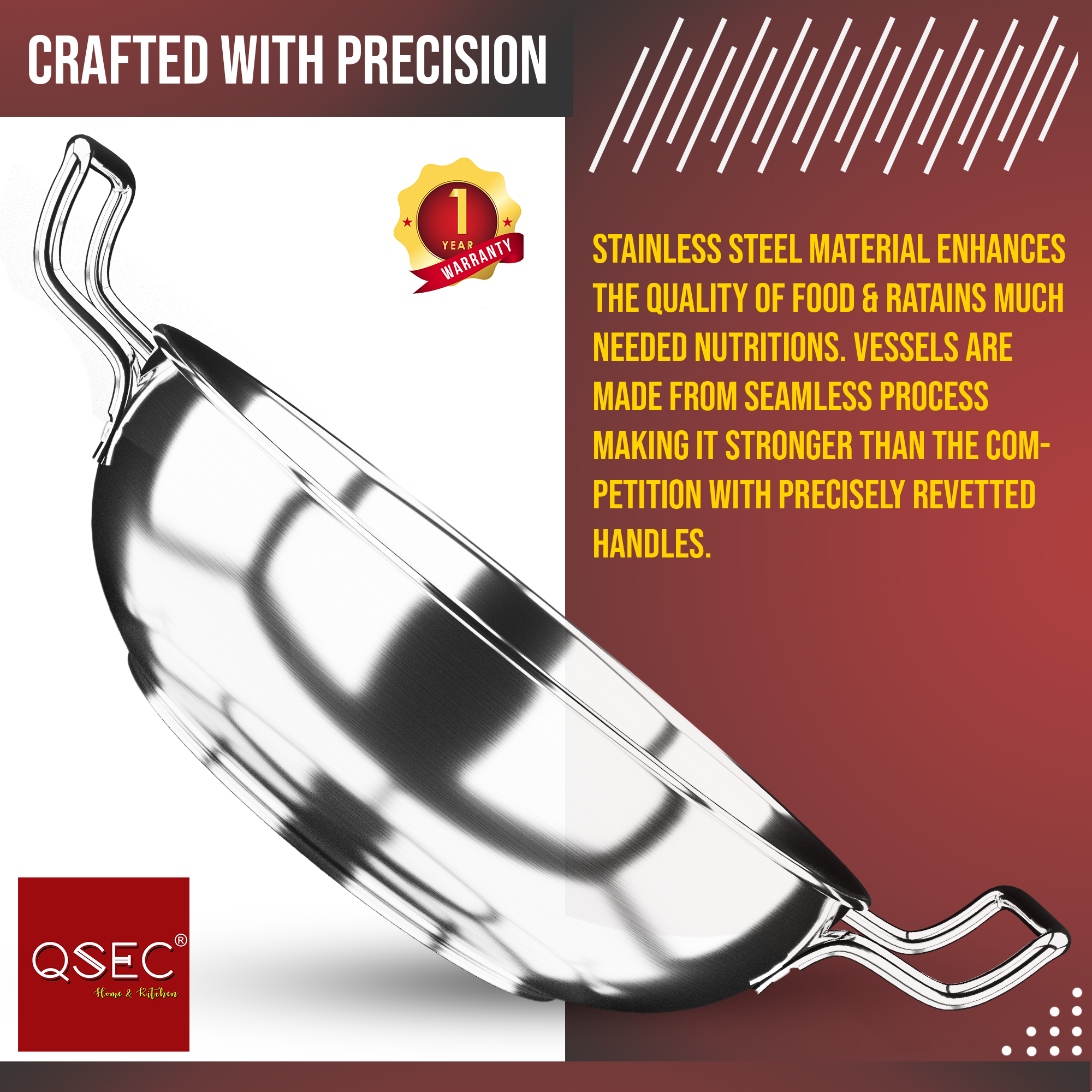 QSEC Stainless steel kadai (size)