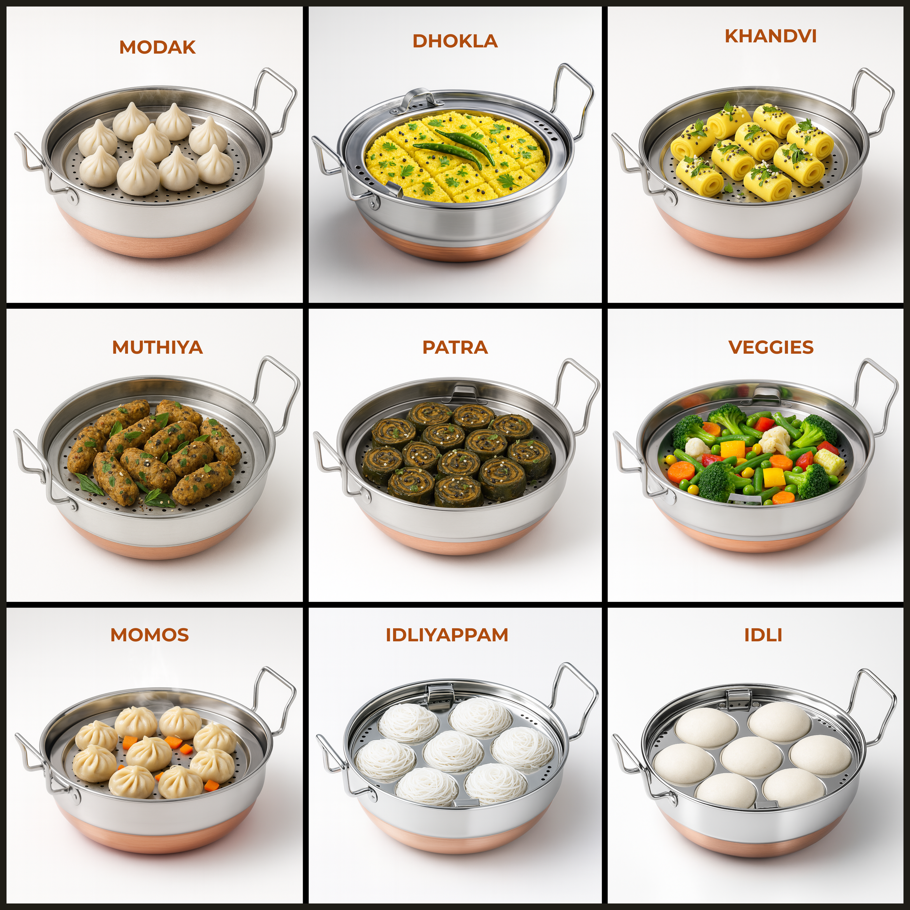 Stainless steel copper coated multi kadai with 7 Plates 