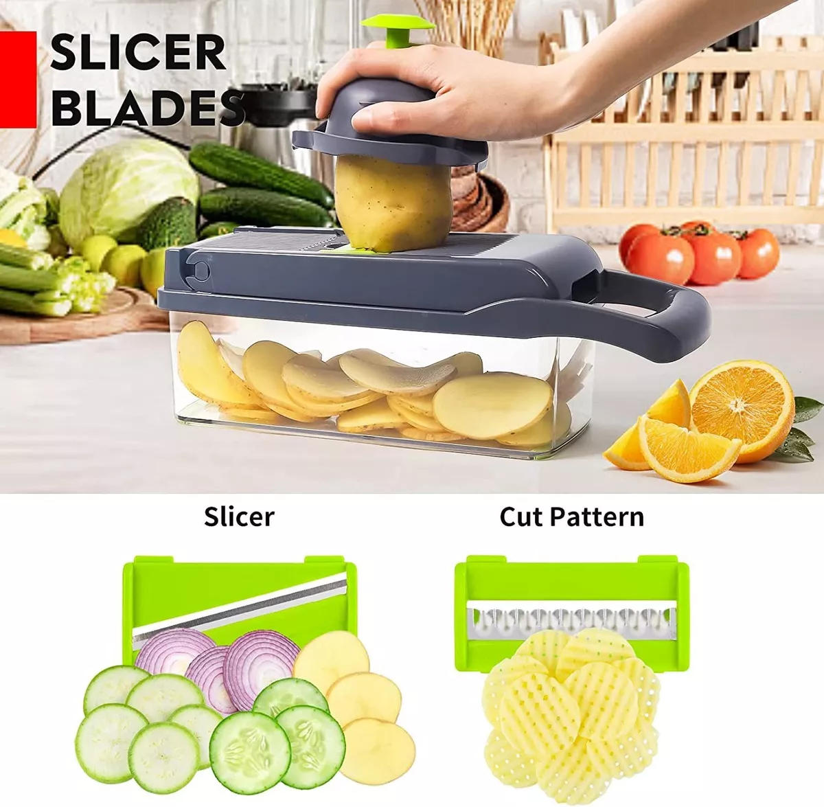 Picador Rallador De Verduras 14 En 1 Cortador Verdura Multifuncional 