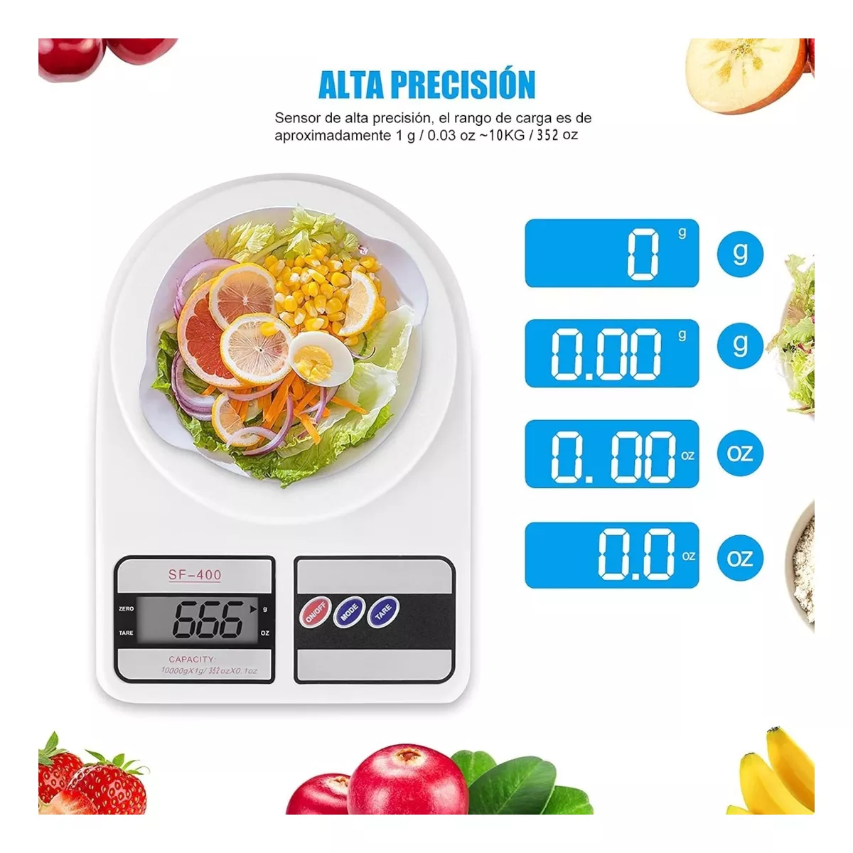Balanza Digital Peso de Cocina - Negocio - Portátil 10kg + Bateria incluidas