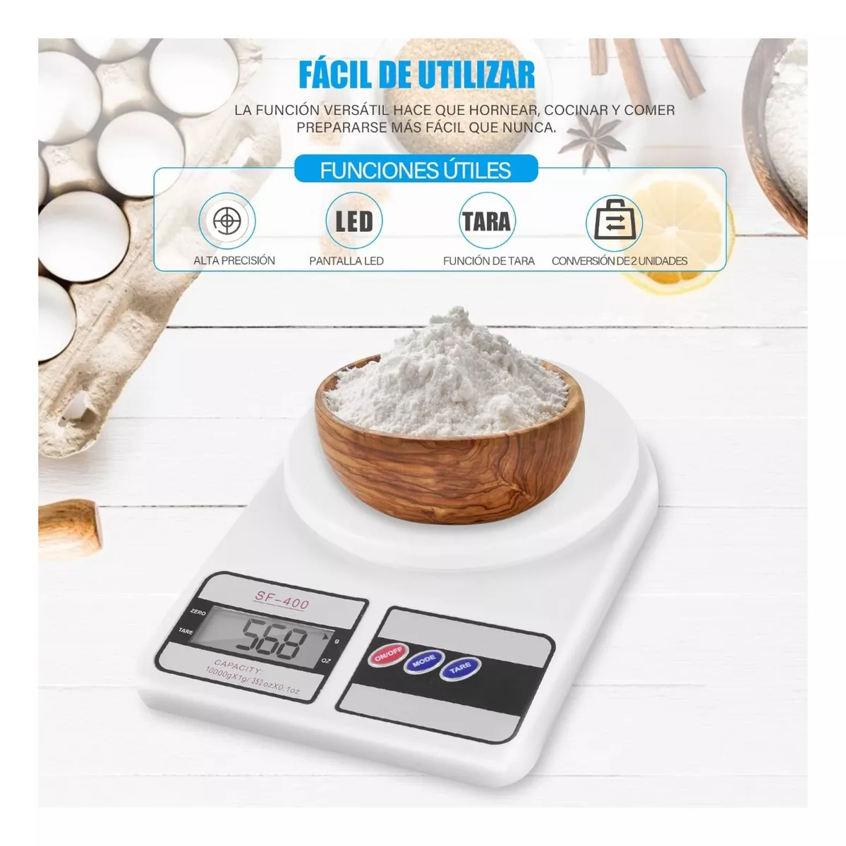 Balanza Digital Peso de Cocina - Negocio - Portátil 10kg + Bateria incluidas