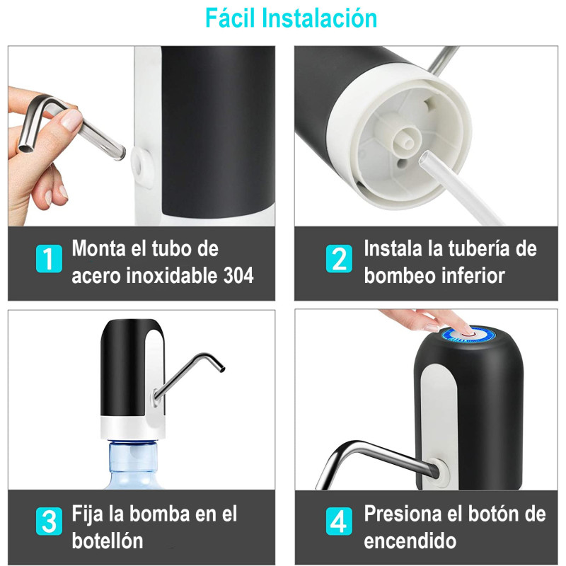 Dispensador De Agua Eléctrico Recargable USB Bomba Universal Botellón de agua