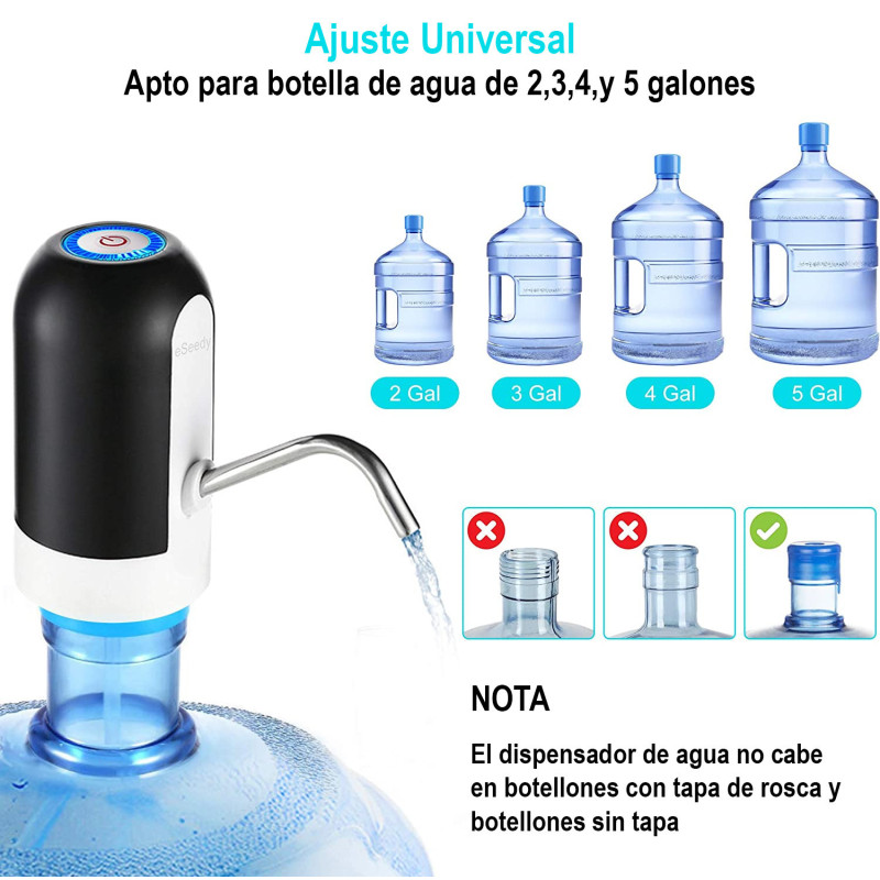 Dispensador De Agua Eléctrico Recargable USB Bomba Universal Botellón de agua