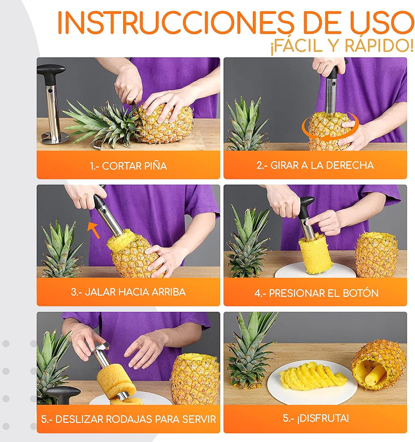 Pelador o Cortador De Piña Acero Inoxidable Rebanada Corte