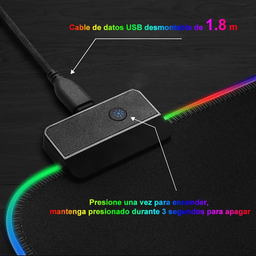 Mouse Pad Gaming Rgb Alfombrilla Pc Antideslizante 14 Luces