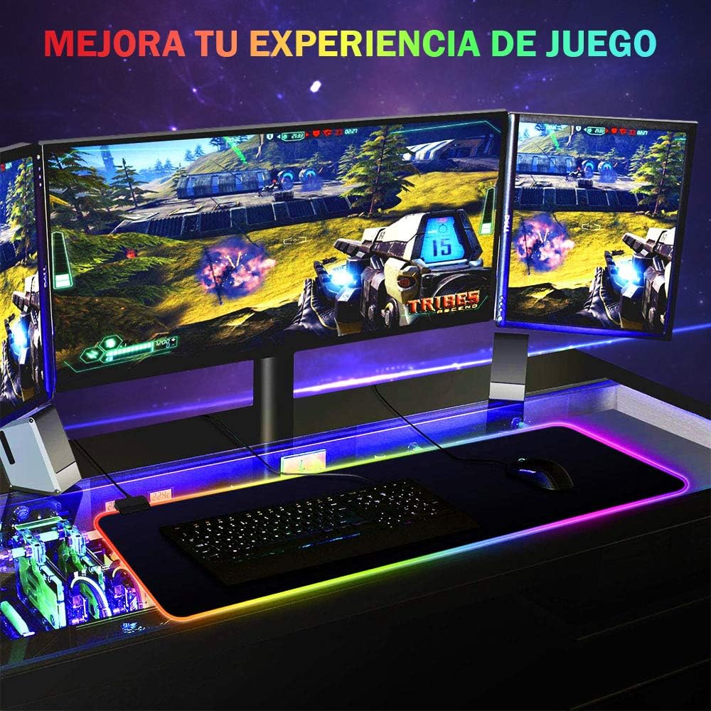 Mouse Pad Gaming Rgb Alfombrilla Pc Antideslizante 14 Luces