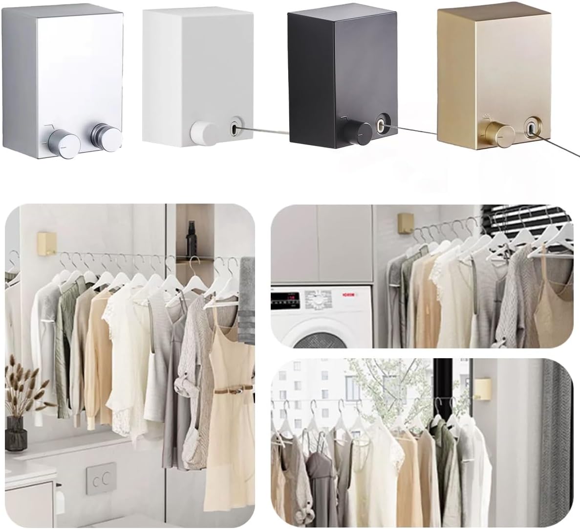 Tendedero de ropa plegable portátil cuerda de acero ajustable