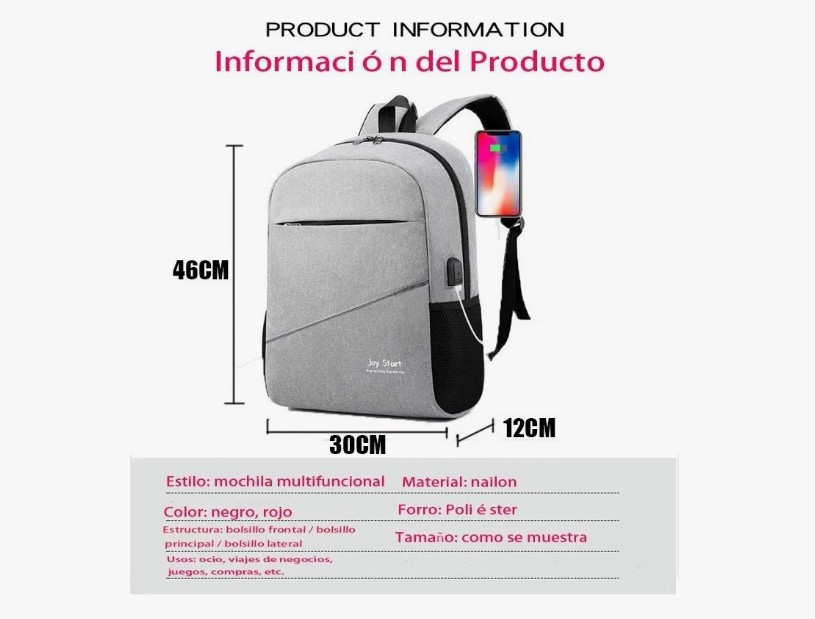 Set de Bolso Mochila Para Laptop, Morral Incluye USB 3 Piezas