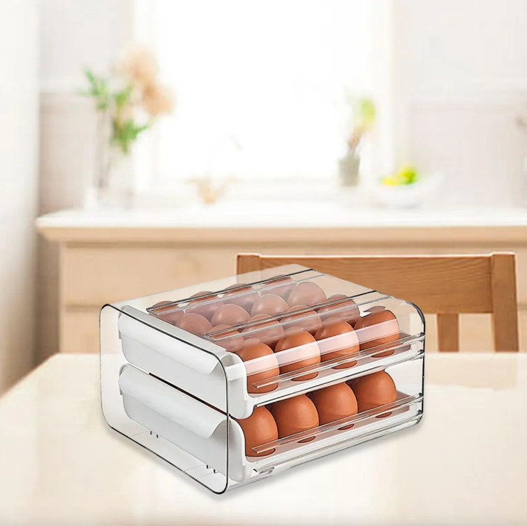 Soporte para huevos para refrigerador, organizador, 32 huevos, 2 niveles