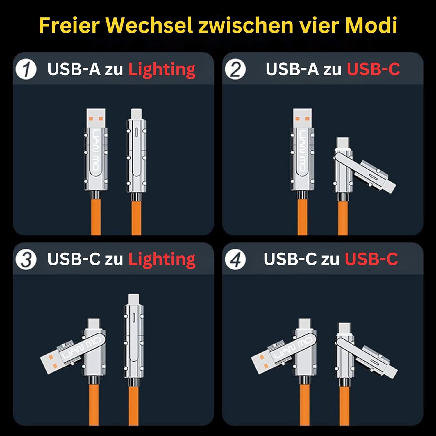 Cable De Carga 4 En 1 Silicon 1 Metro iPhone Samsung Y Usb
