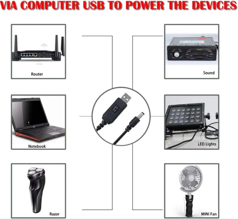 Cable Usb Transformador a 12v Multiuso UPS, Power Bank y mas