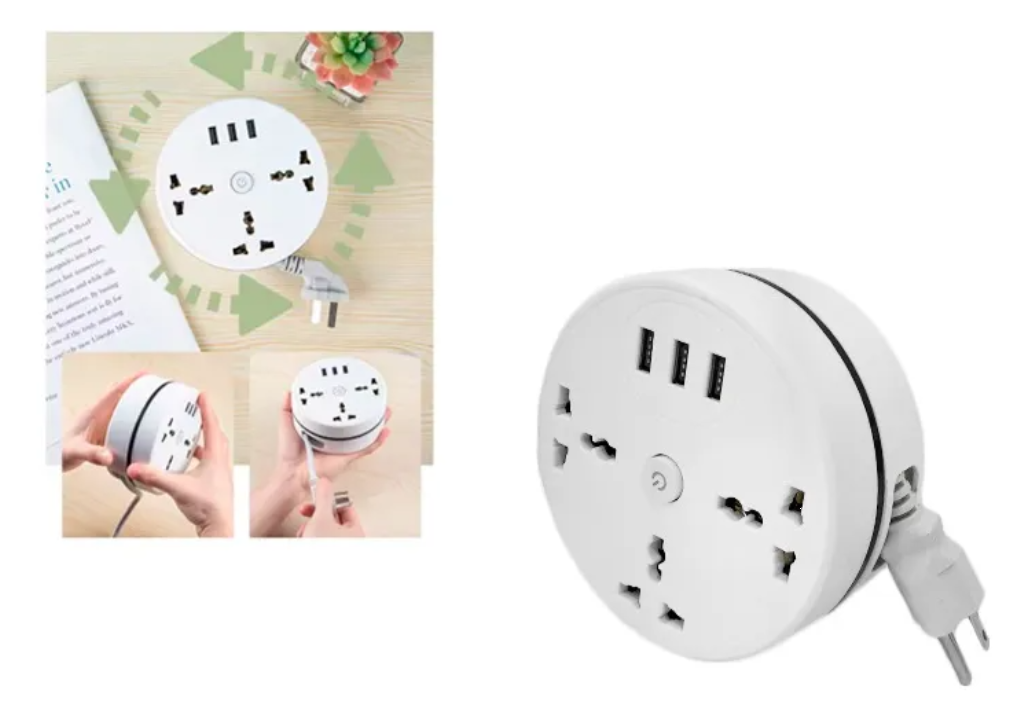 Regleta Electrica Movible 3 Toma Con 3 Puerto Usb multiuso 