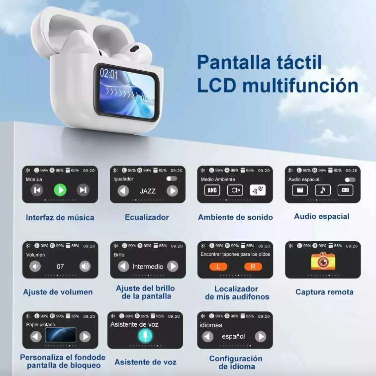 Audifonos Auriculares Inalámbricos Con Pantalla Táctil Compatible Con iPhone Android A9 PRO