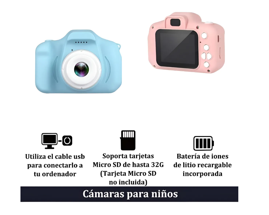 Camara Digital Recargable Para Niños Fotos Videos Juegos