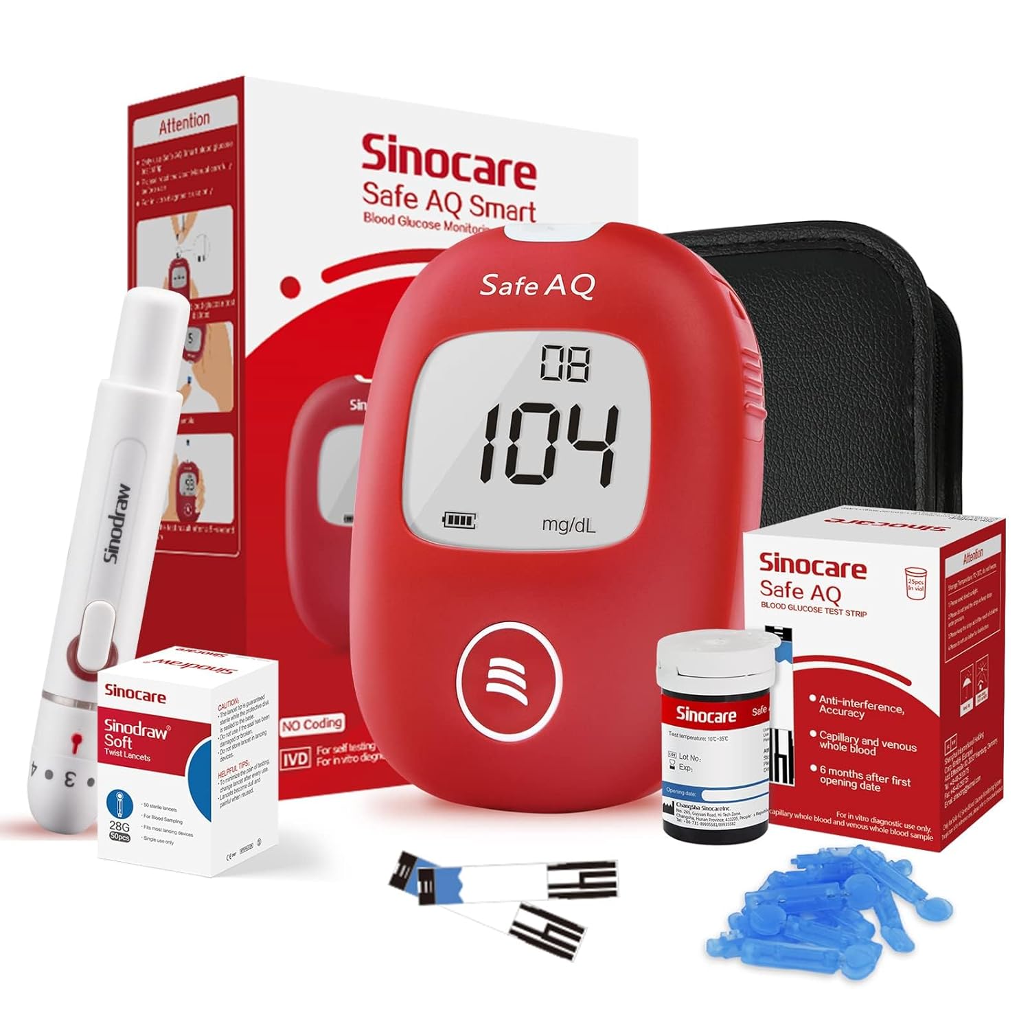 Glucometro Digital Sinocare 50 Tiras Reactivas + 50 Lancetas