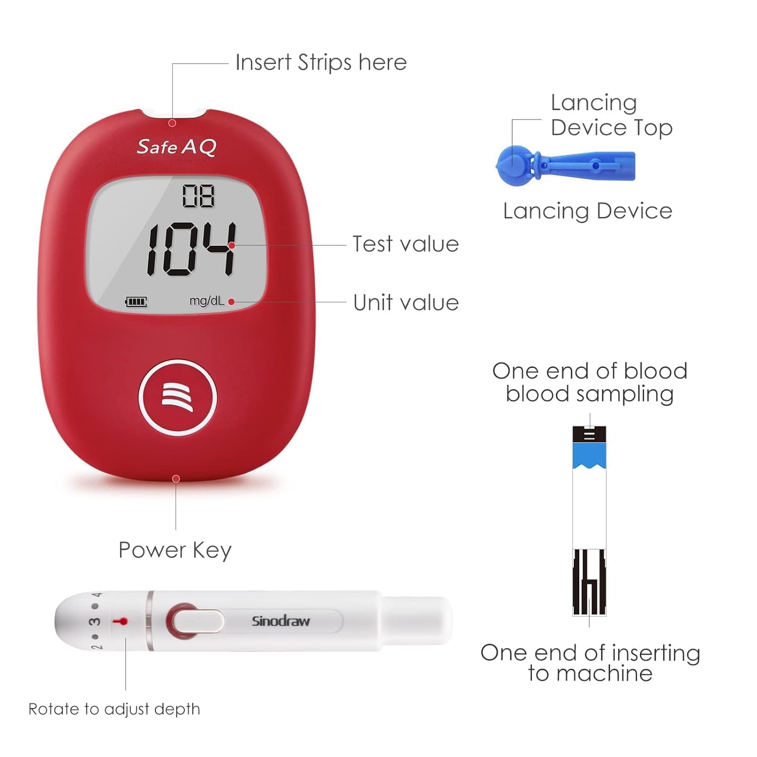 Glucometro Digital Sinocare 50 Tiras Reactivas + 50 Lancetas