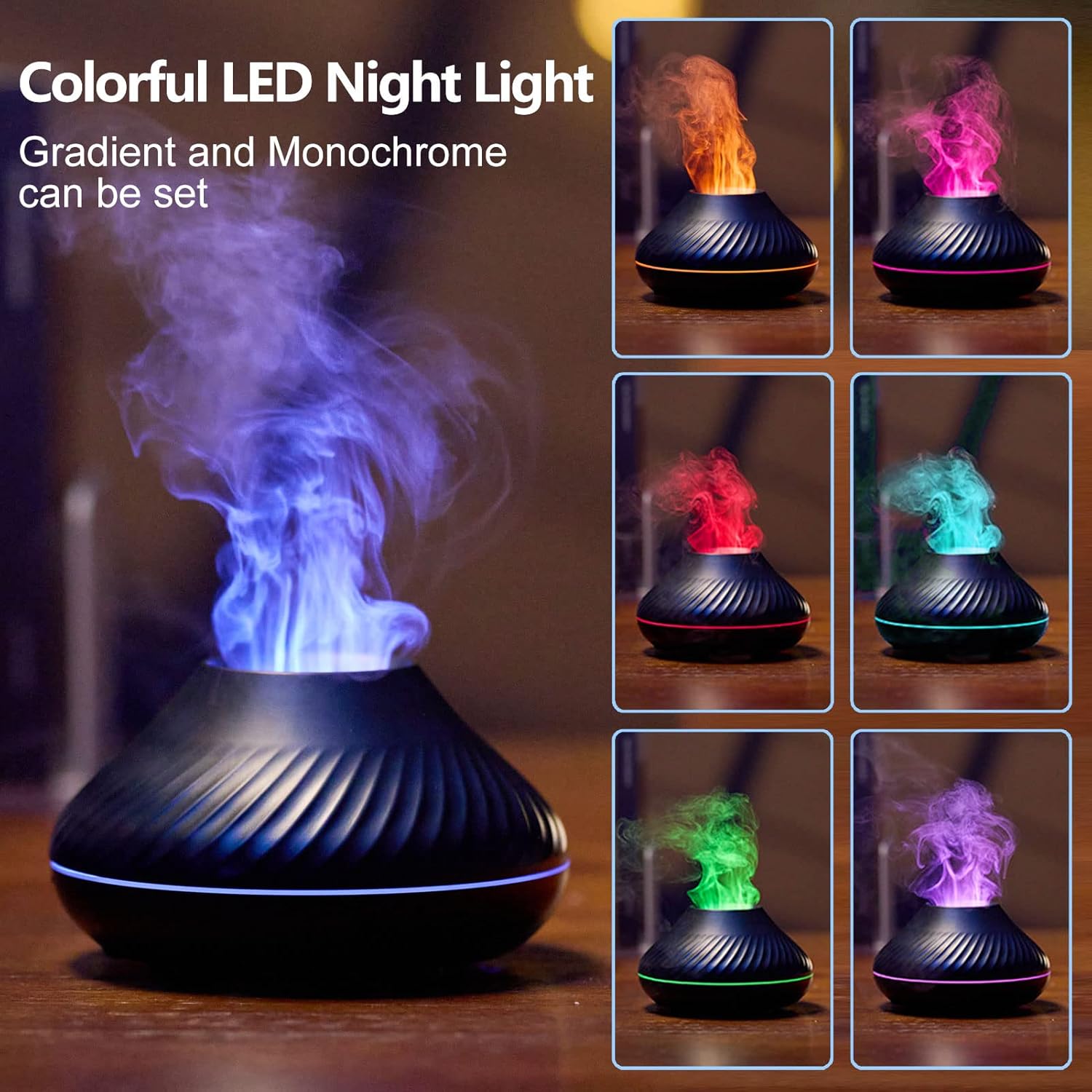 Humidificador difusor de aromas Luz Led Volcan Aromaterapia