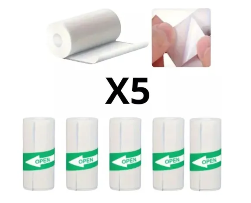 5 Rollos Papel Térmico Adhesivo sticker 57 25mm Mini Impresora
