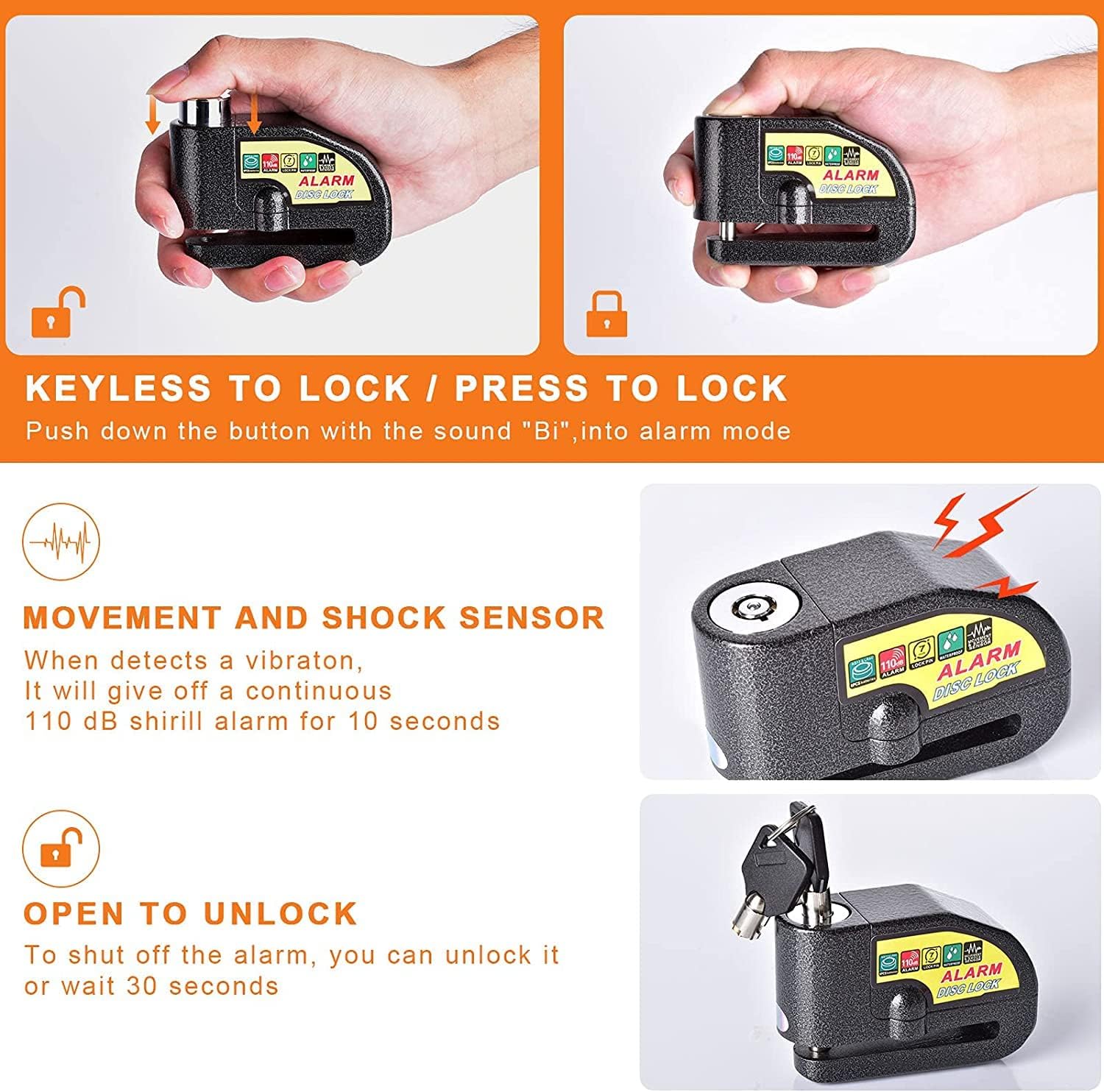Candado de Moto para disco Con Alarma Para Motos Anti robo 