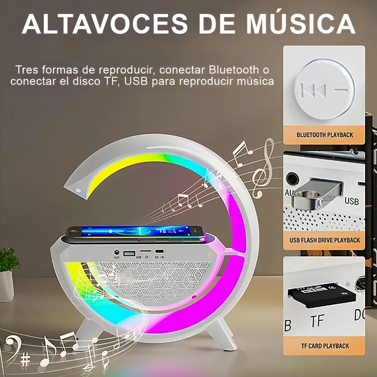 Lámpara Inteligente Cargador Inalambrico Despertador Corneta Luz RGB