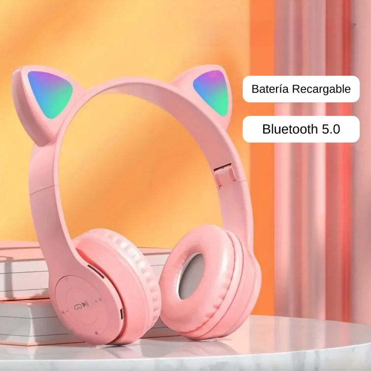 Audifonos Inalámbricos Bluetooth Con Luces Orejas De Gato